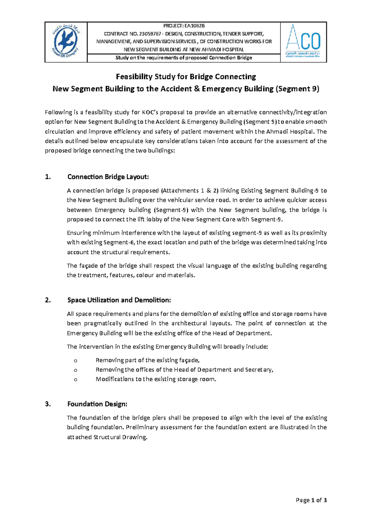 Connection Bridge Feasibility Study for New Segment Building (EA1062B ...
