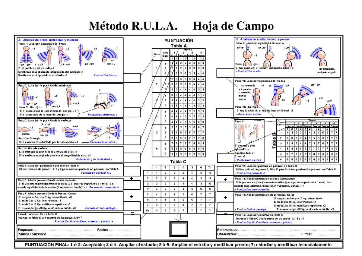 Método R.U.L.A. Análisis Postural de Brazo, Antebrazo y Muñeca - Studocu
