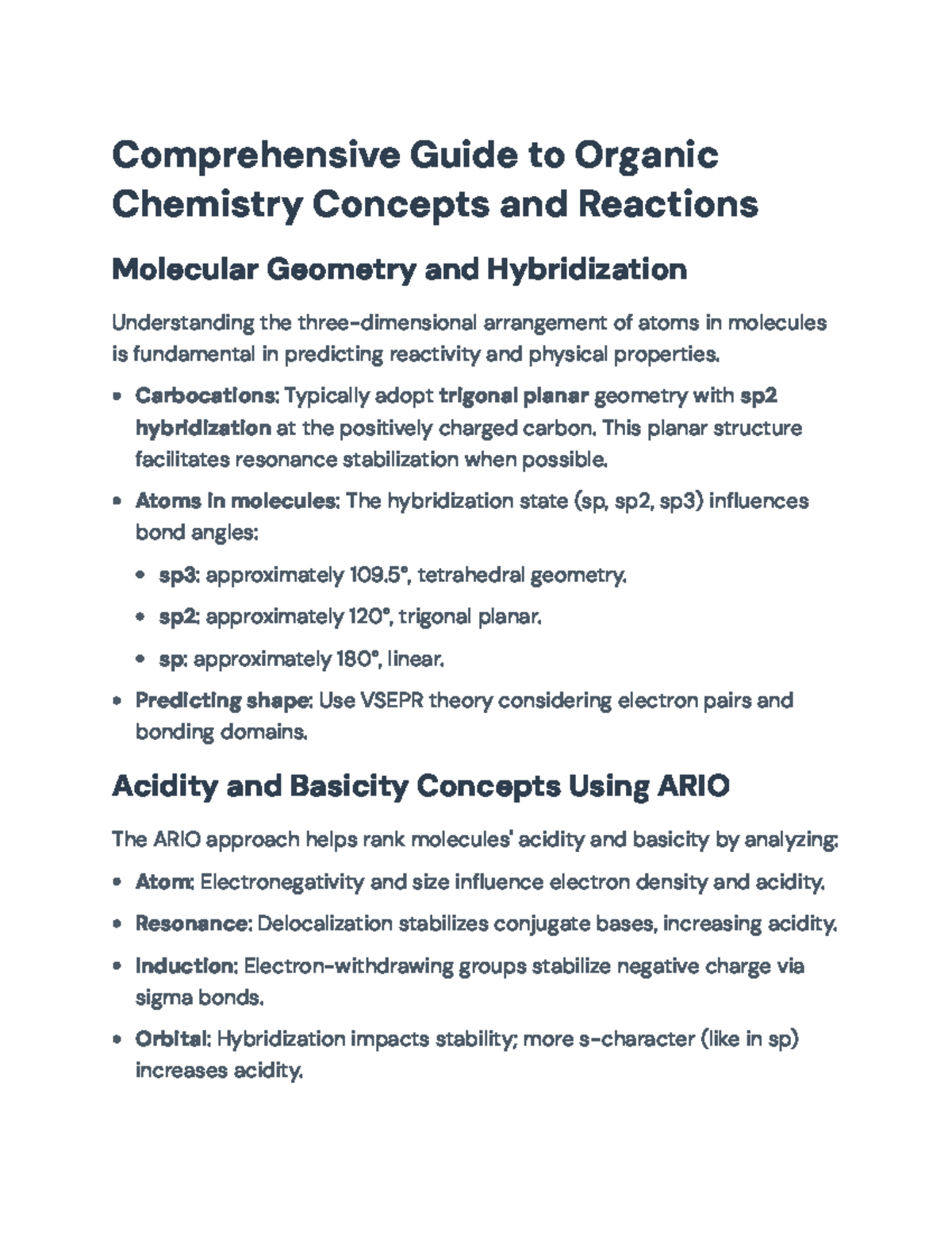 Comprehensive Organic Chemistry Concepts & Reactions Guide - Final Exam ...
