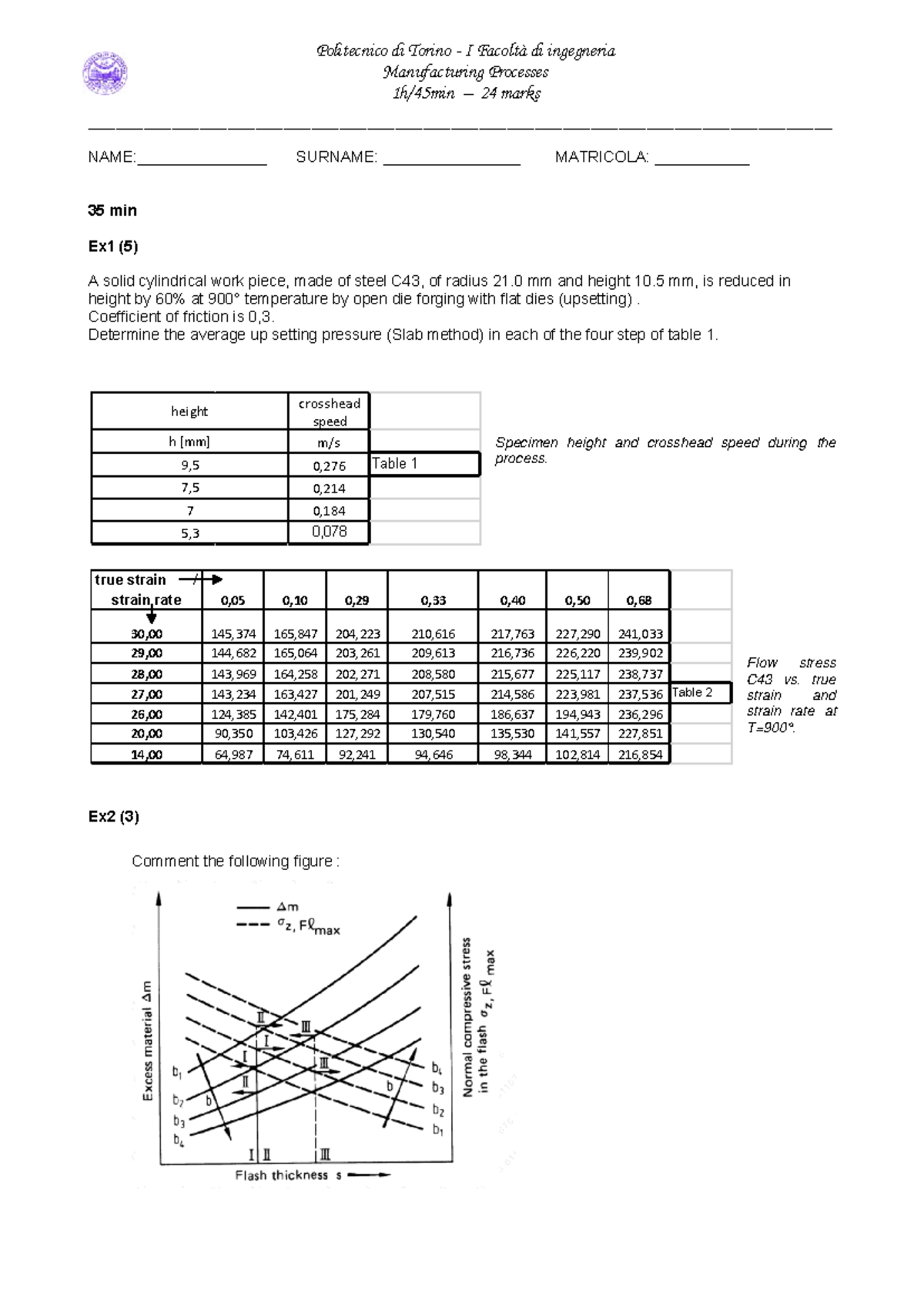 Manufacturing Processes Exam Simulation (24 Marks) - Politecnico di ...