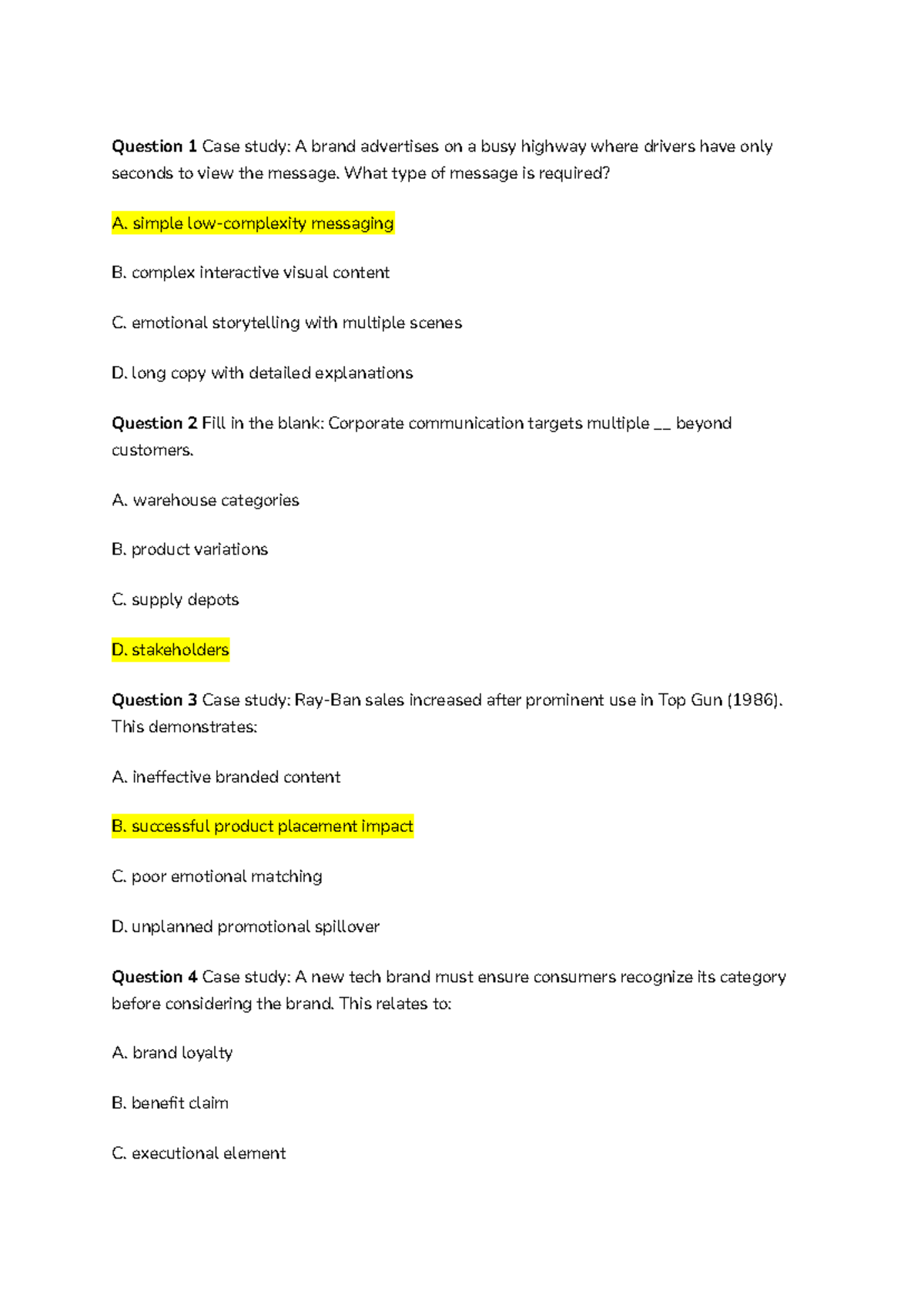 FA25 - Final Exam Case Study Questions on IMC Strategies - Studocu