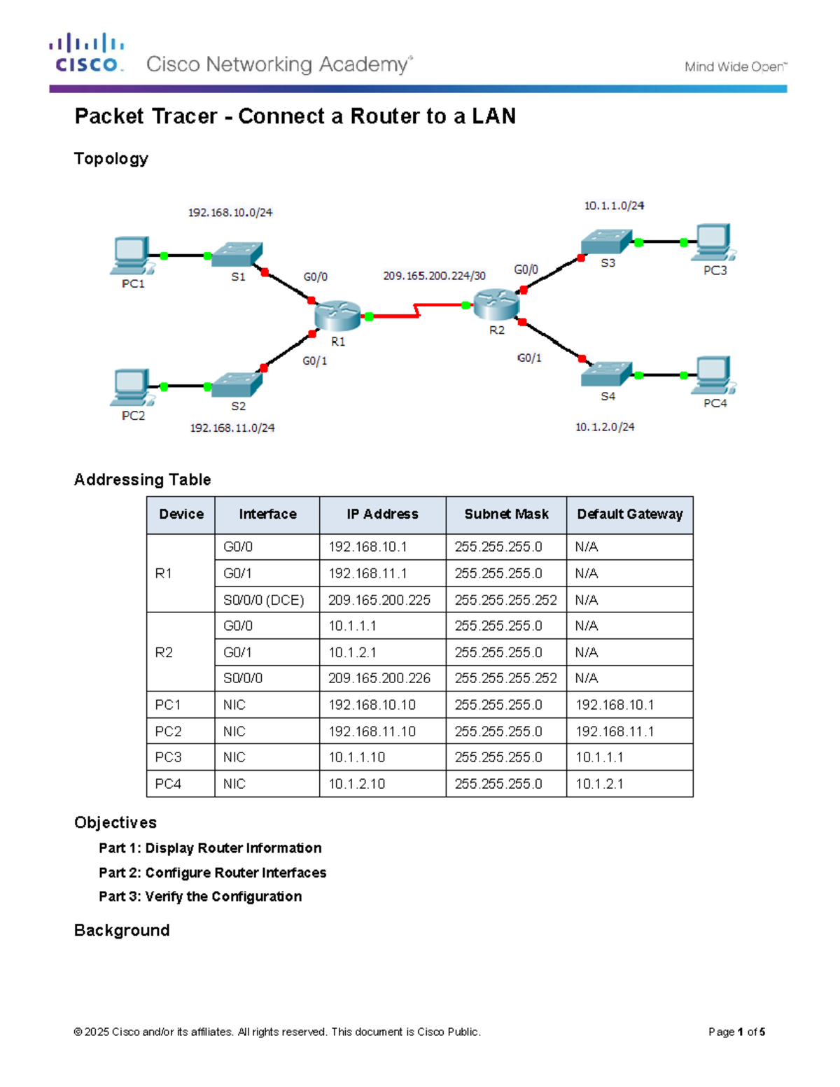 6.4.3.3 Packet Tracer - Configuring and Verifying Router-LAN Connection ...