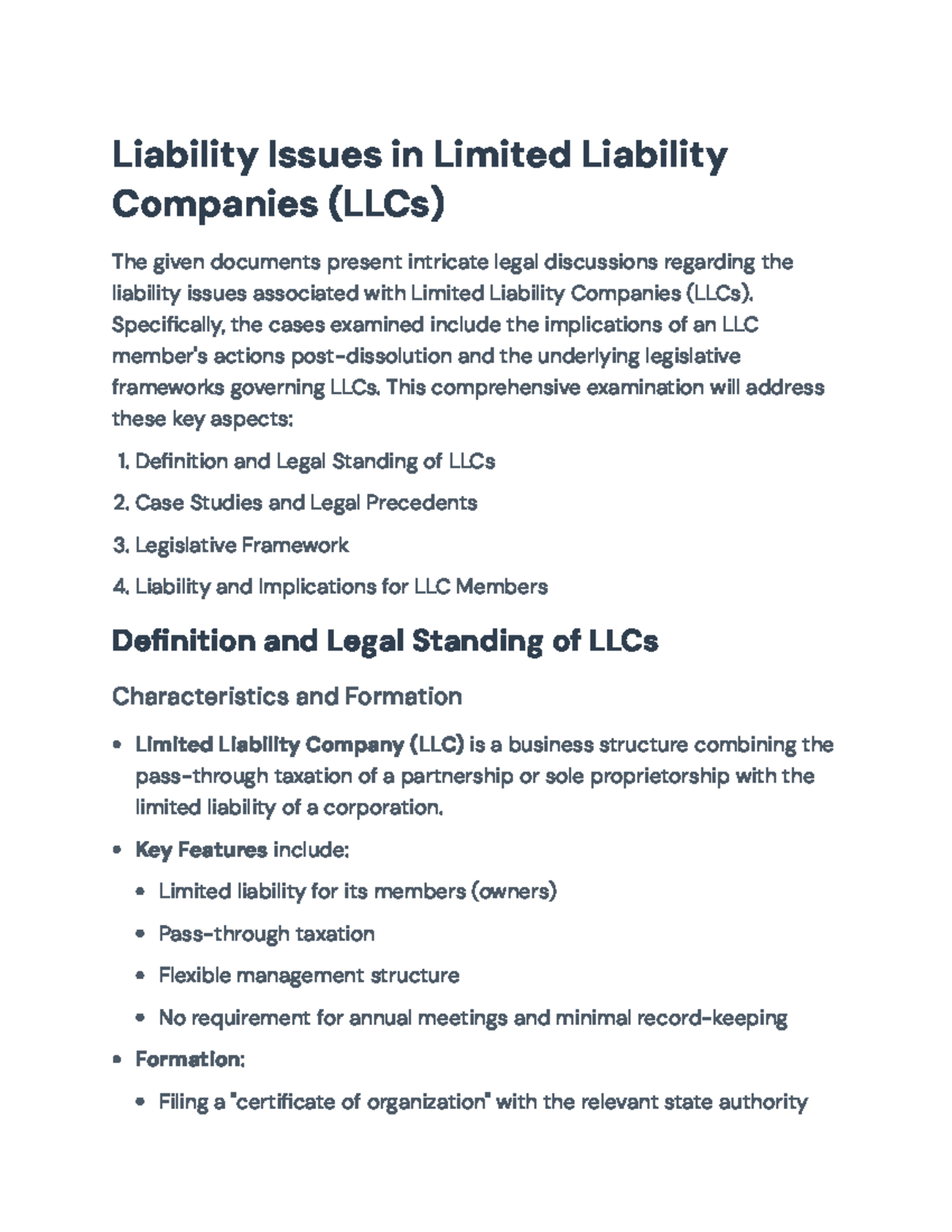 Liability Issues and Legal Framework for LLCs: Insights and Case ...