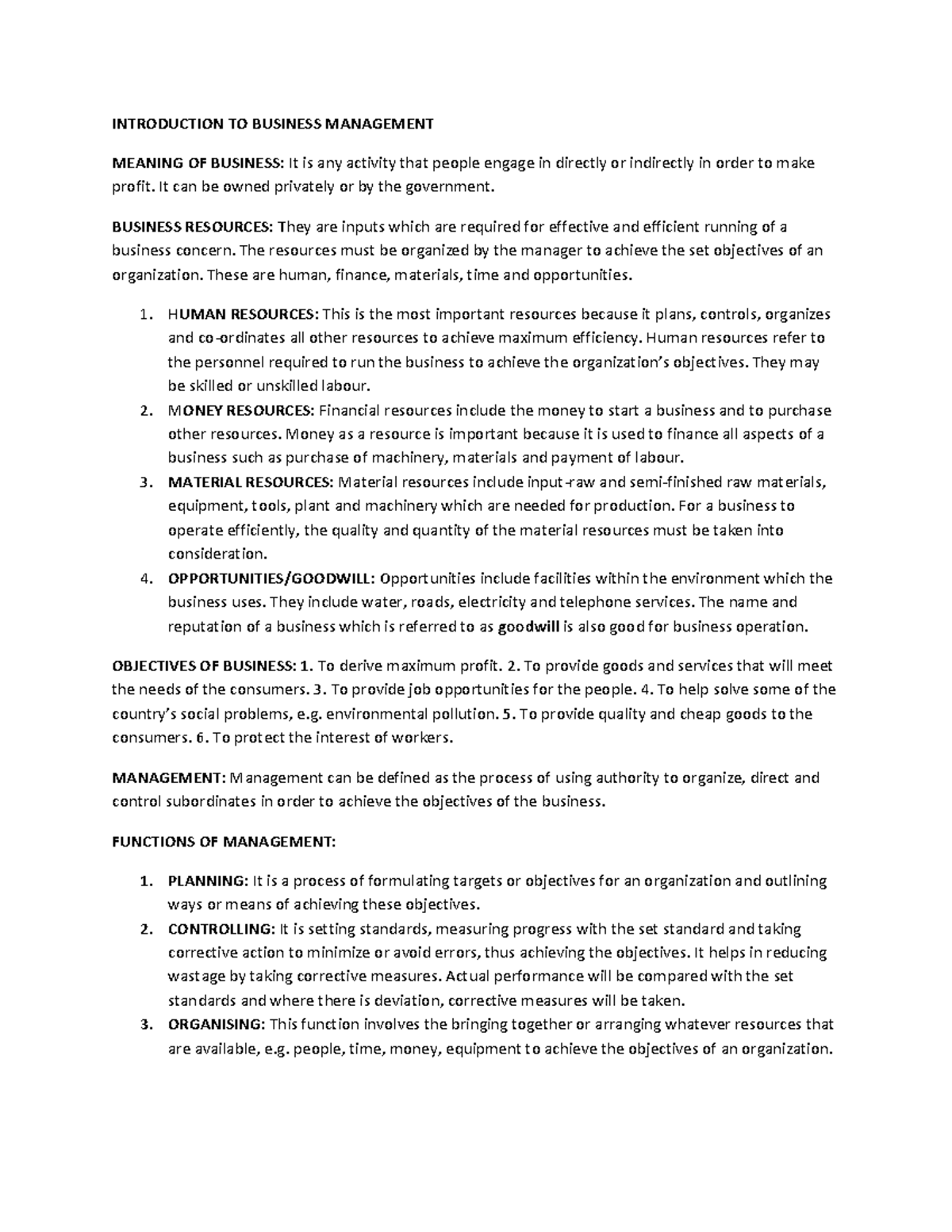 BUS 6488: Introduction to Business Management Overview and Key Concepts ...