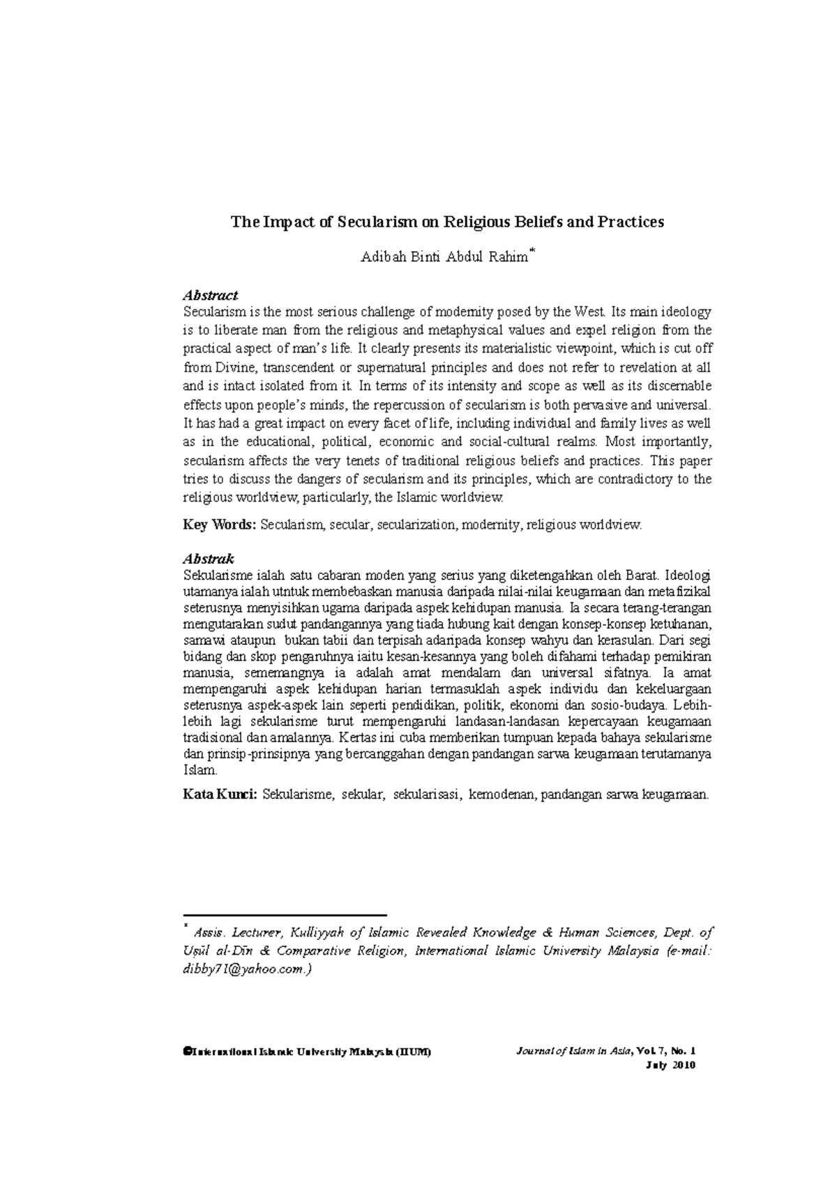 The Impact of Secularism on Religious Beliefs and Practices (IRK 101 ...