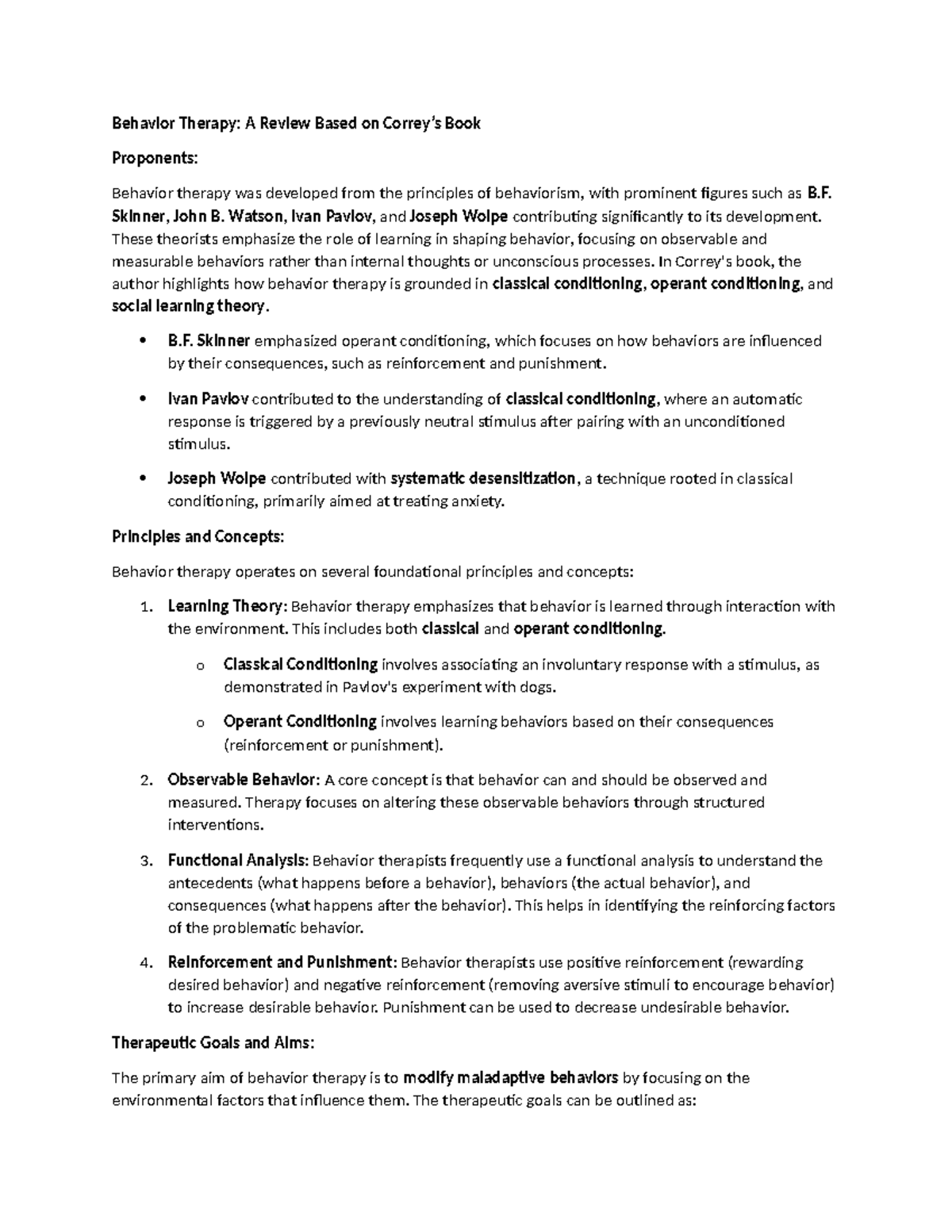 Behavior Therapy: Principles, Techniques, and Key Concepts - Studocu