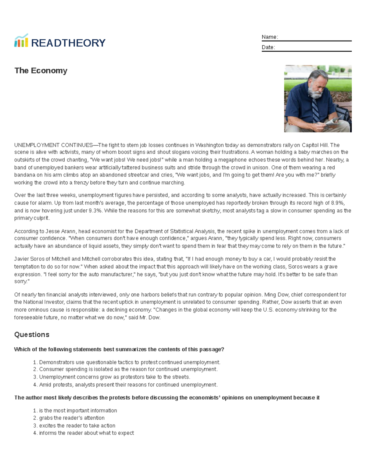 The Economy: Unemployment Protests and Economic Analysis - Studocu
