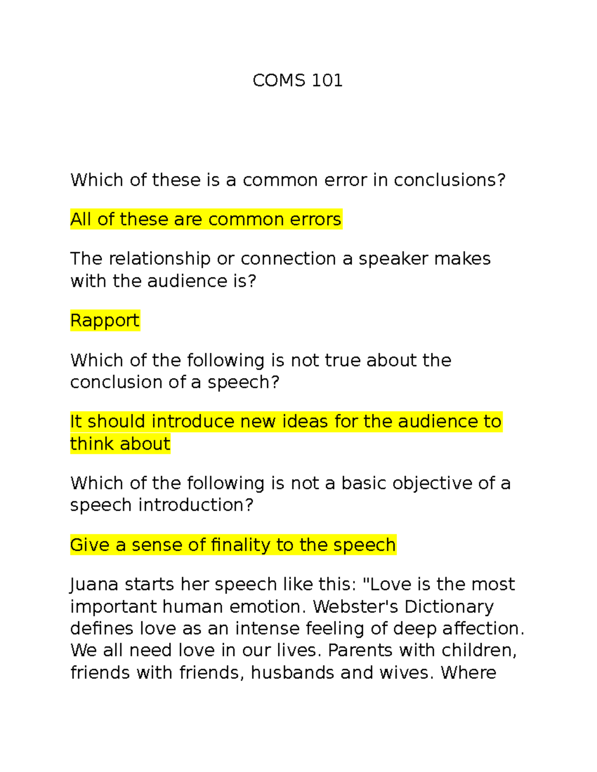 COMS 101 Quiz - Key Insights and Chapter Notes for Effective Speeches ...