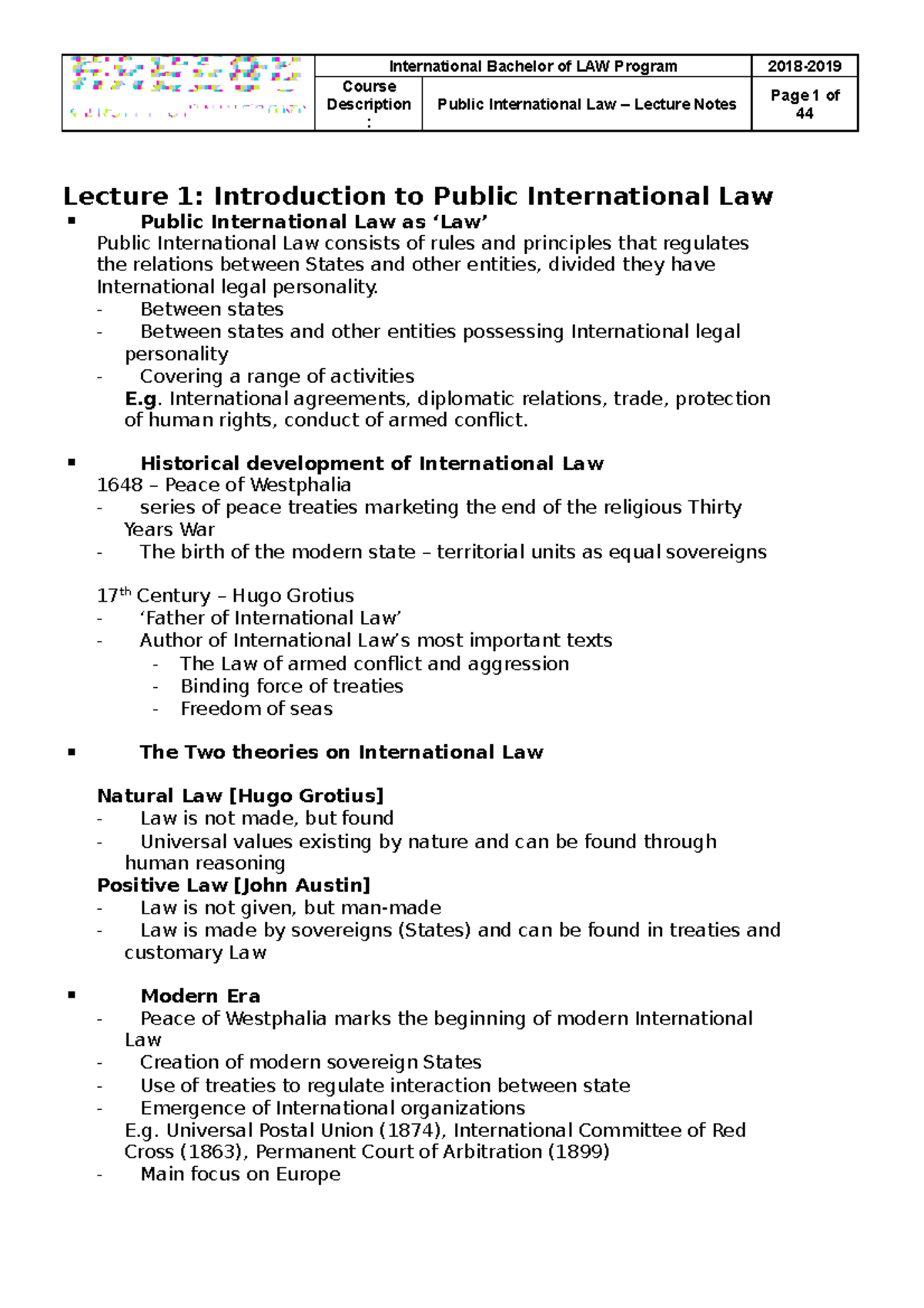 Public International Law – Lecture Notes Summary and Insights - Studeersnel