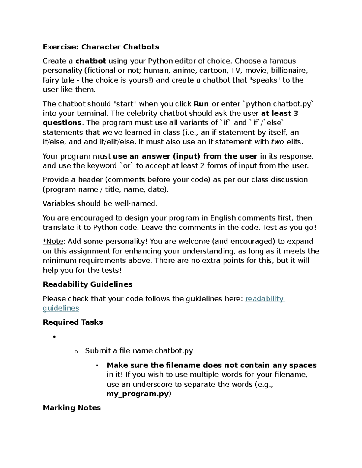 [CS101] Assignment 2: Create a Character Chatbot in Python - Studocu