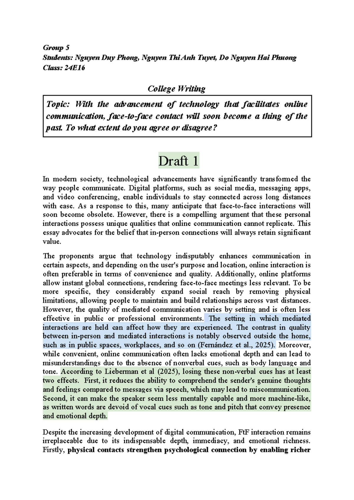 24E16 College Writing: The Value of Face-to-Face Communication - Studocu