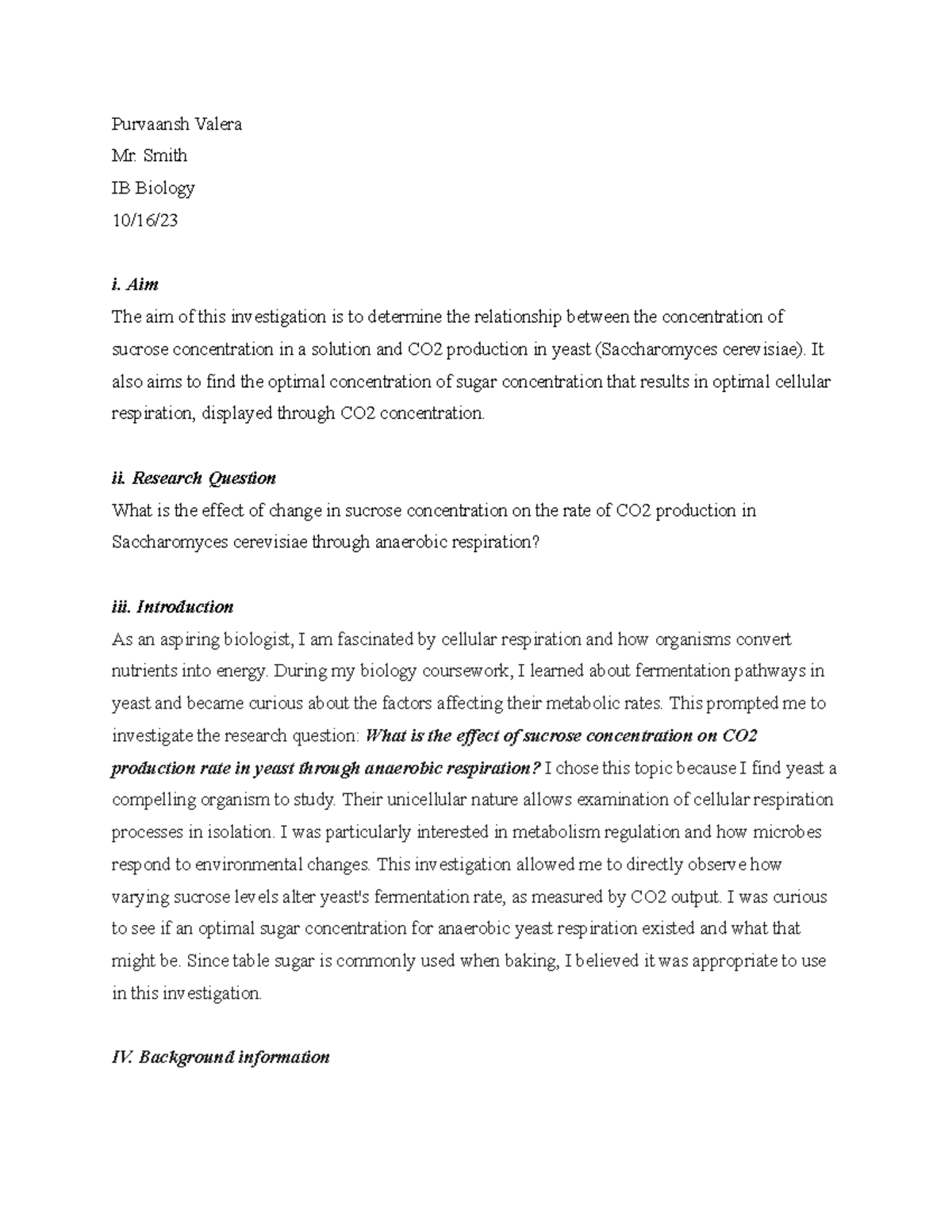 IB BIO IA - Ib bio practice - Purvaansh Valera Mr. Smith IB Biology 10 ...