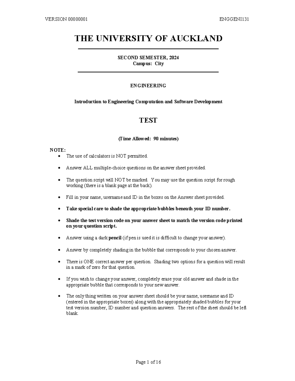 EG131 2024 - Introduction to Engineering Computation Test - Studocu