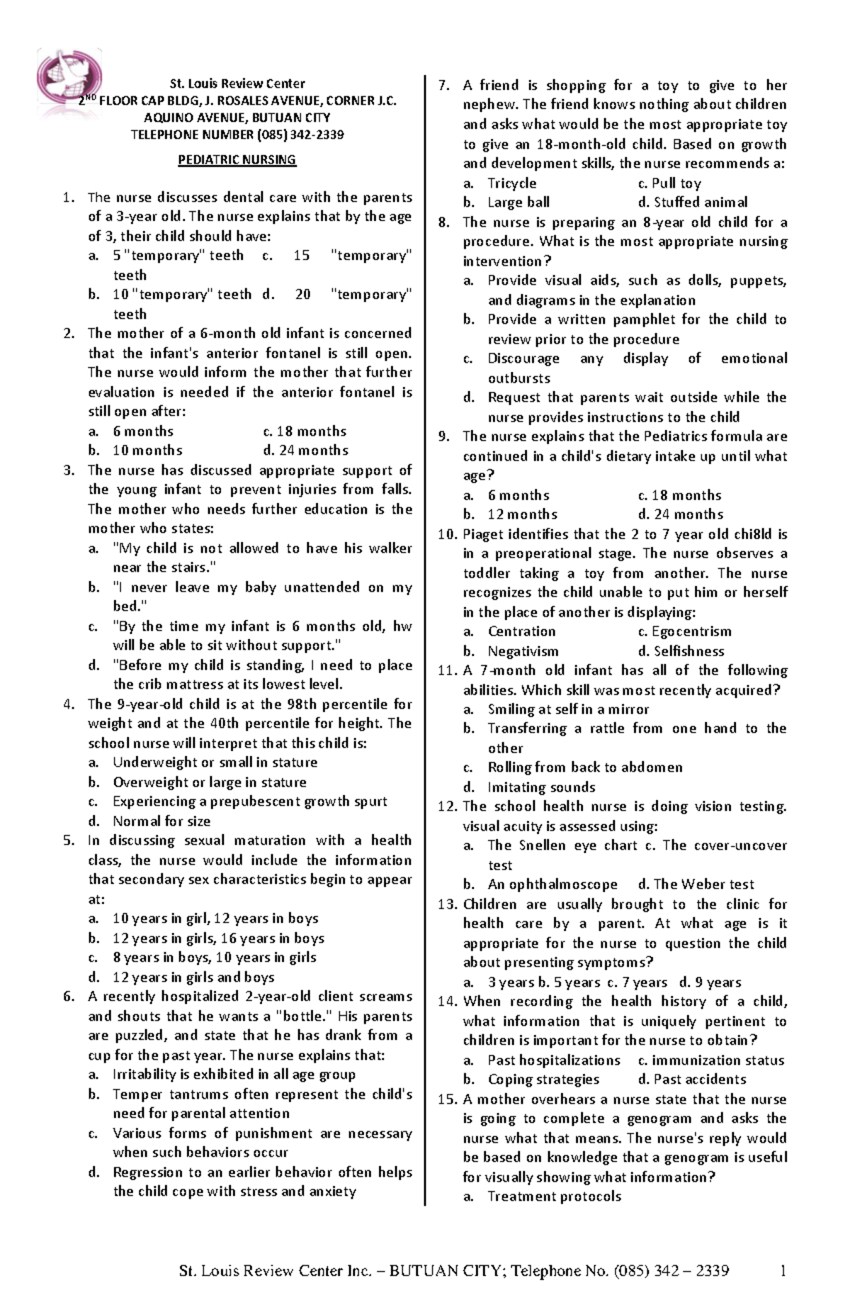 Pediatric Nursing Lecture Notes (BSN 101) - Studocu