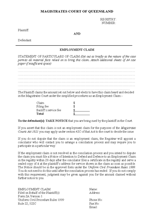 Form 2 Claim UCPR - ssssss - SUPREME/DISTRICT/MAGISTRATES COURT OF ...