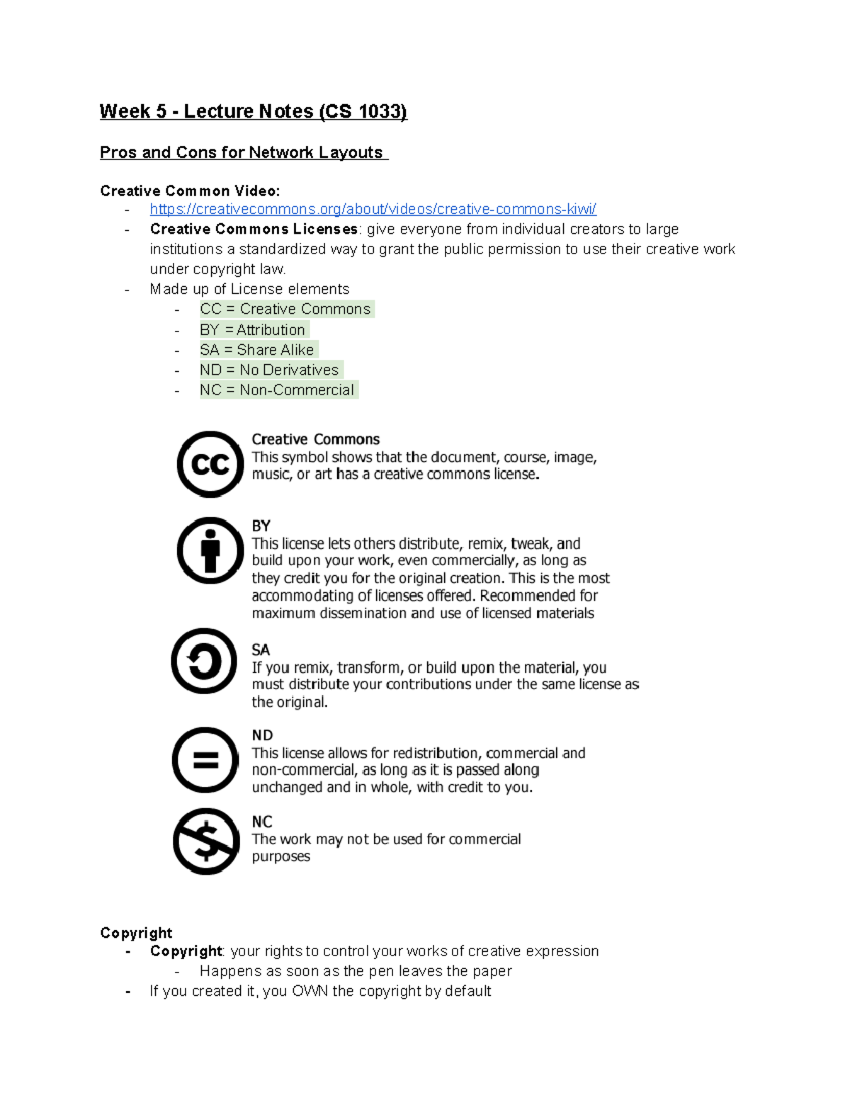 Week 5 - CS 1033 Lecture Notes: Network Layouts and Copyright Concepts ...
