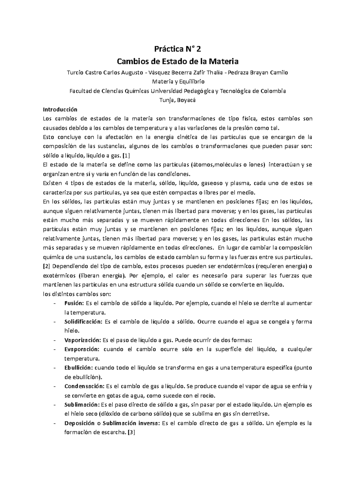 Práctica 2: Cambios de Estado de la Materia y su Análisis - Studocu