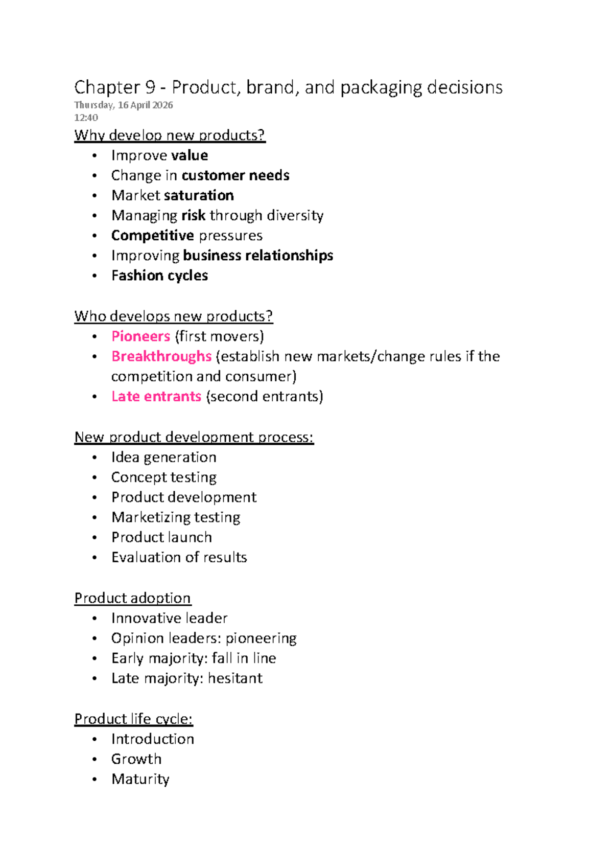 Chapter 9 Marketing Notes: Product, Brand, and Packaging Decisions ...