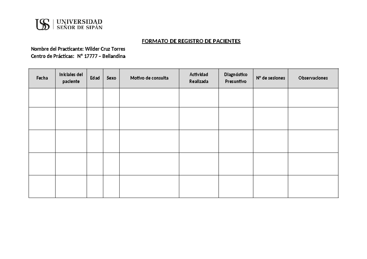 Formato DE Registro DE Pacientess - Document Preview