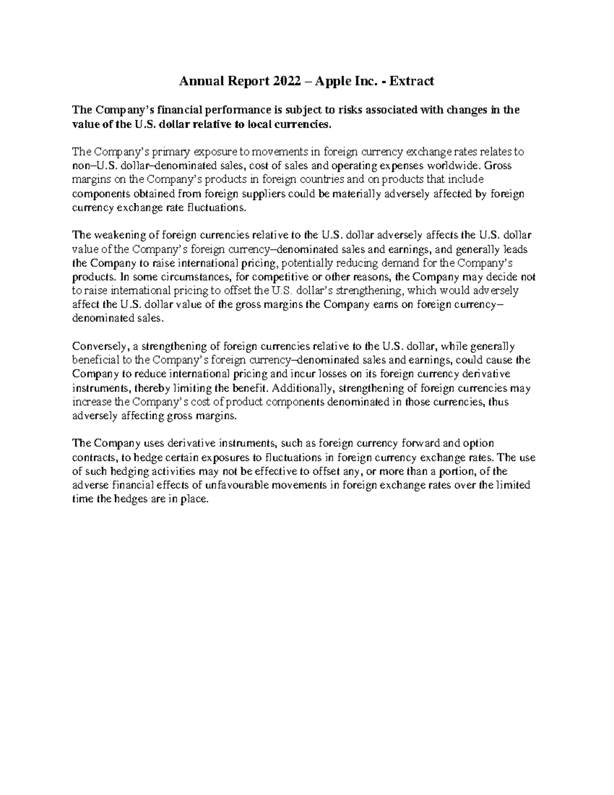 Extract from Annual Report 2022 Apple - Annual Report 20 22 – Apple Inc ...