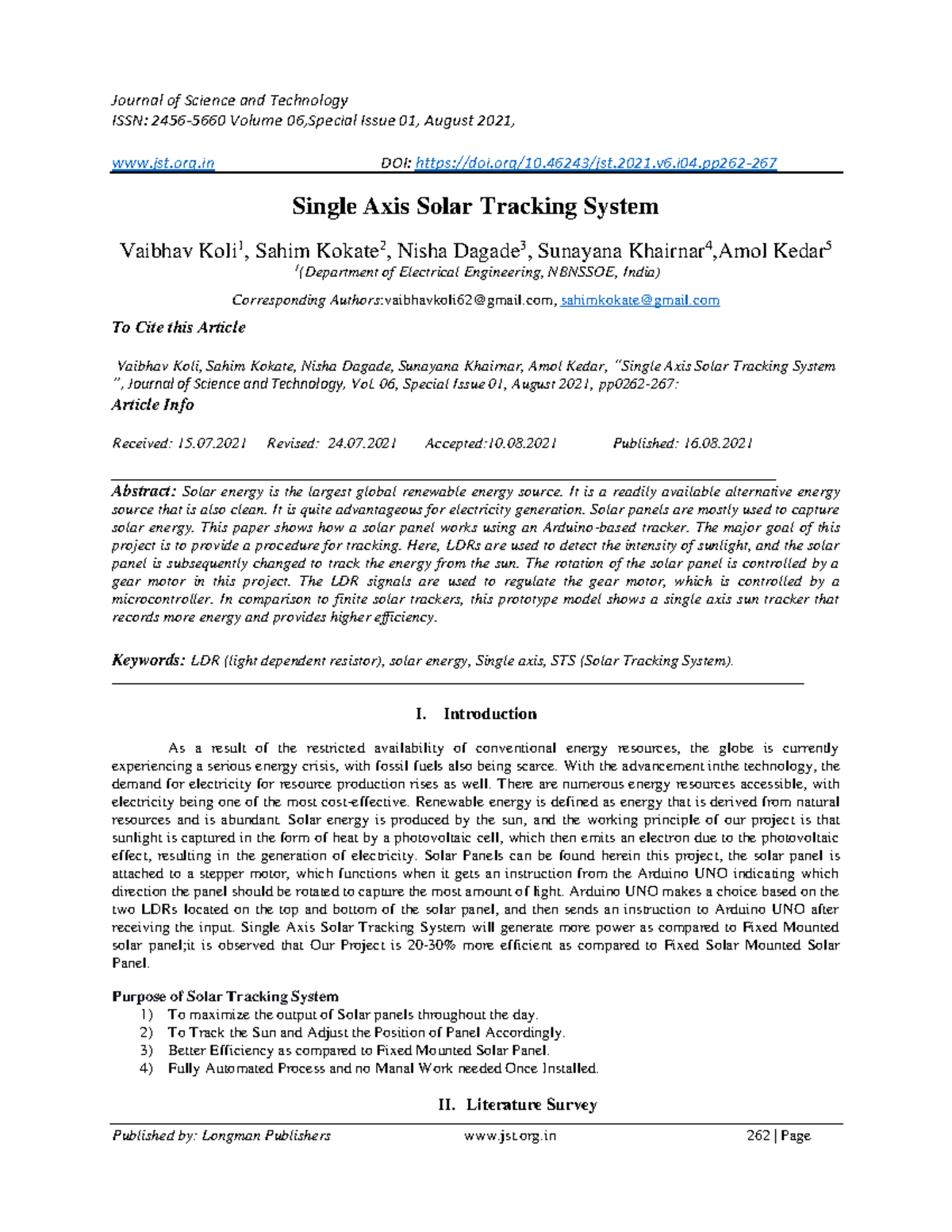Single Axis Solar Tracking System - Design and Efficiency Analysis ...