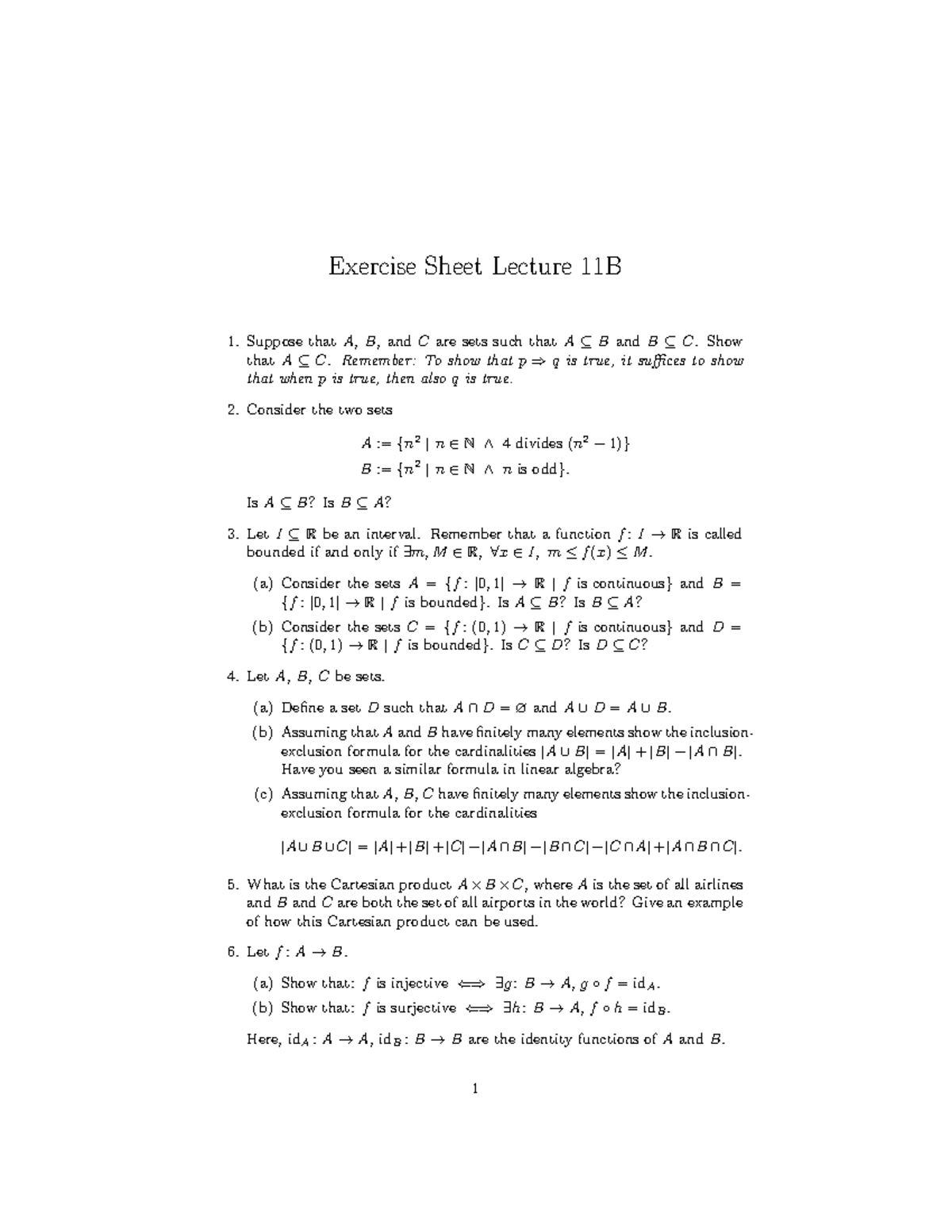 L11B Extra - Calc Exercises on Set Theory and Functions - Studeersnel