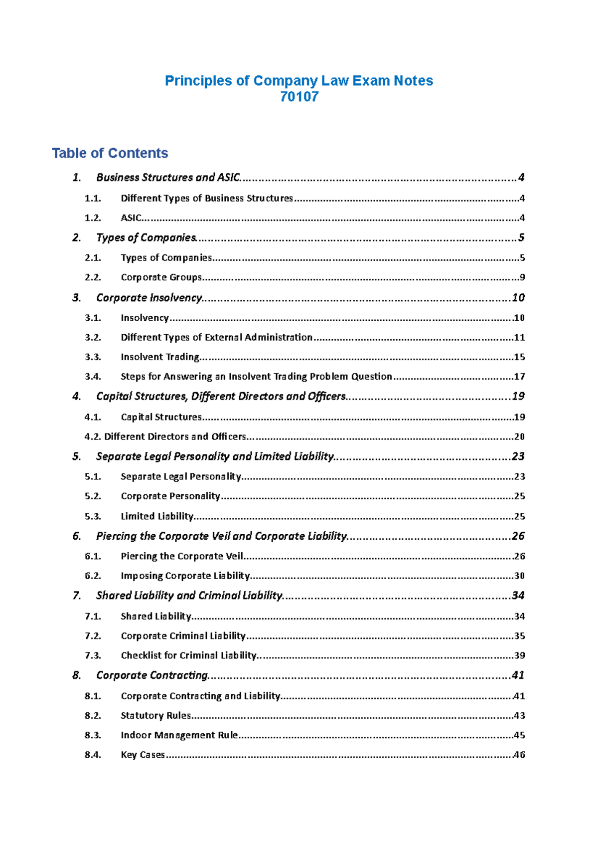 Company Law Exam Notes - Business Structures and - Studocu