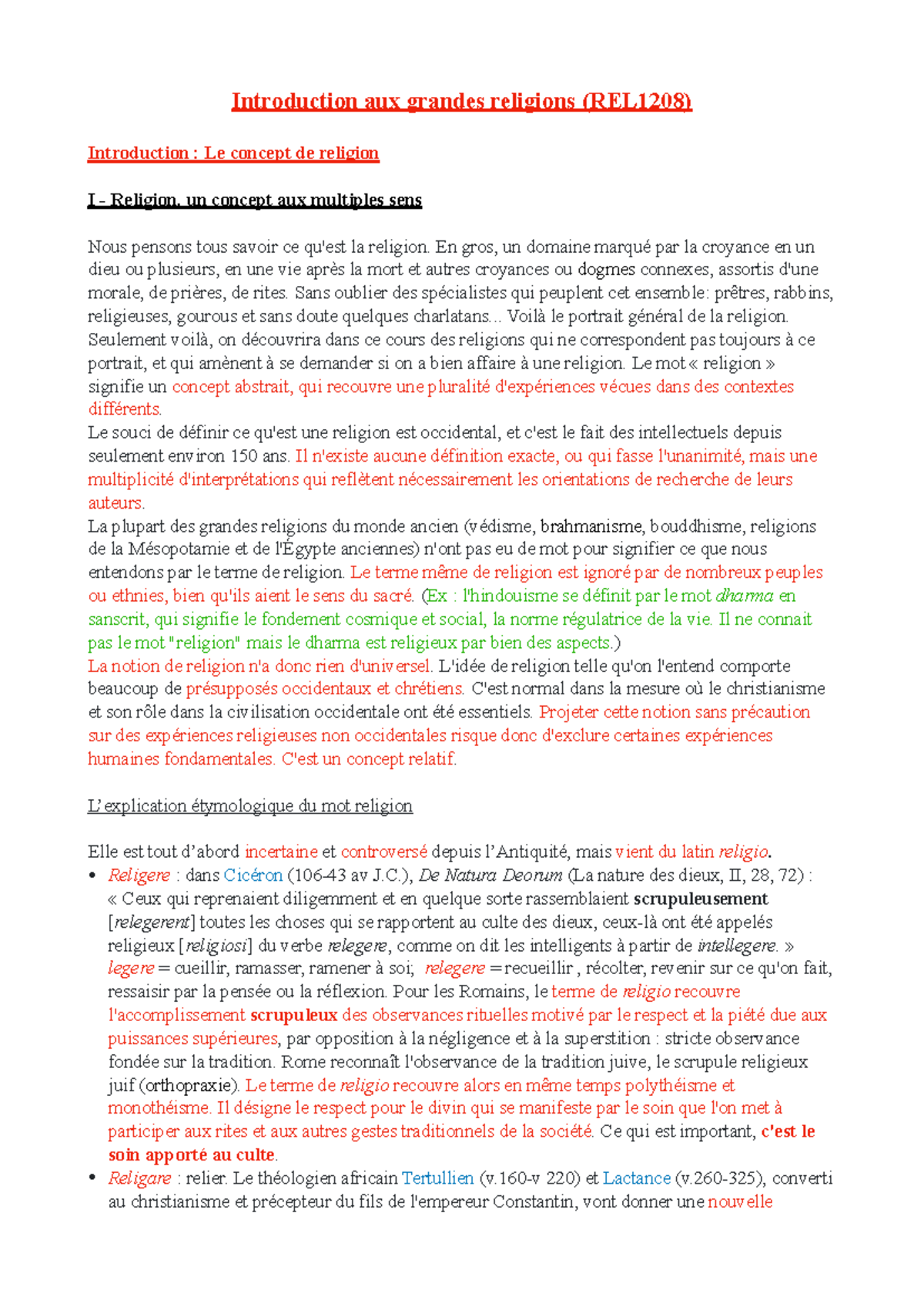 REL1208 Introduction aux grandes religions et concepts de religion ...