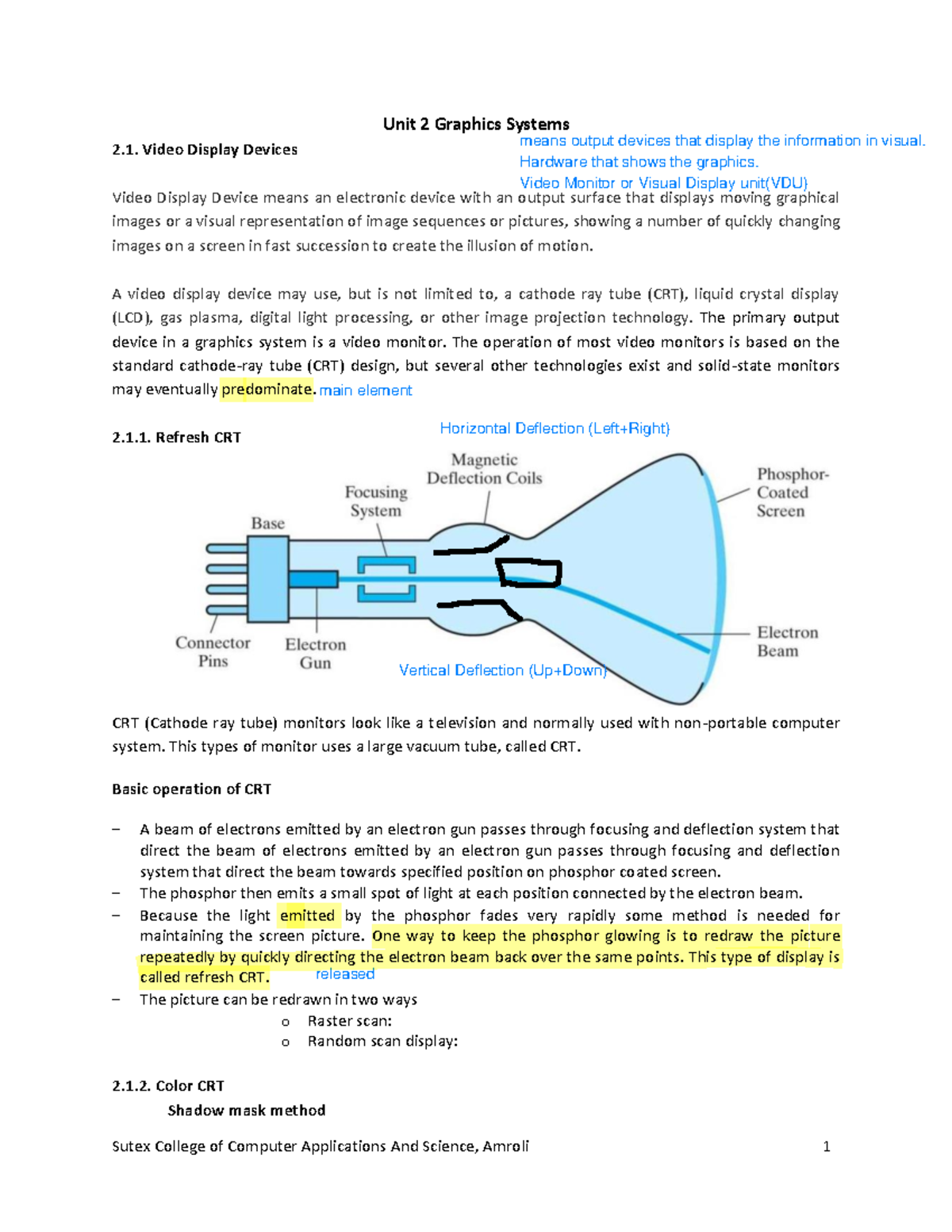 Unit 2: Graphics Systems Overview and Video Display Devices - Studocu