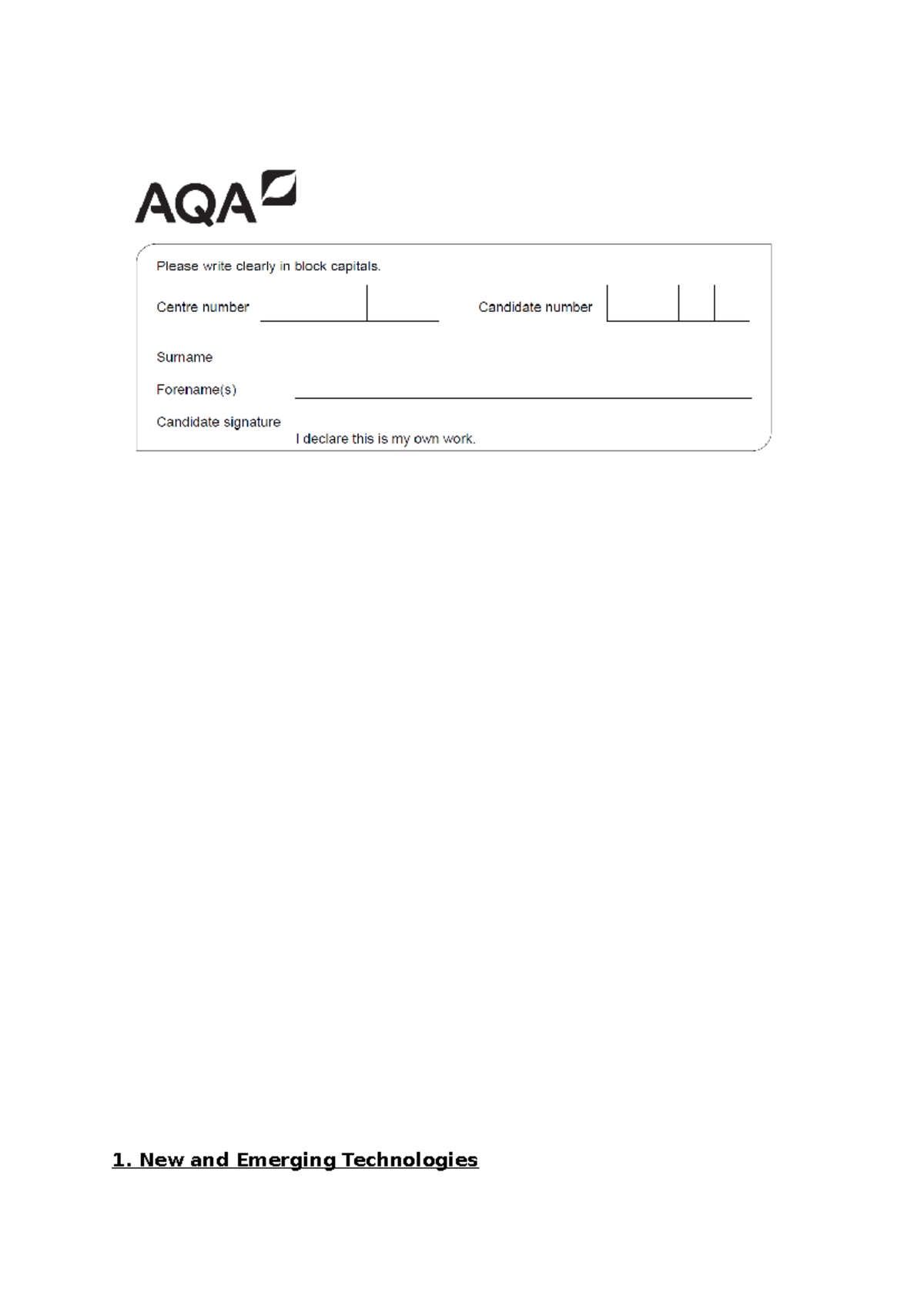GCSE DT Diagnostic Subject Knowledge - Worksheet Overview - Studocu