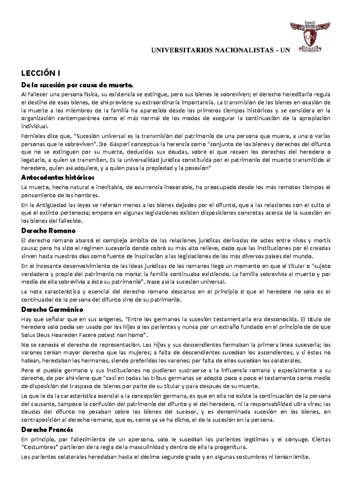 Resumen de Derecho Civil Sucesiones - UN - Document Preview