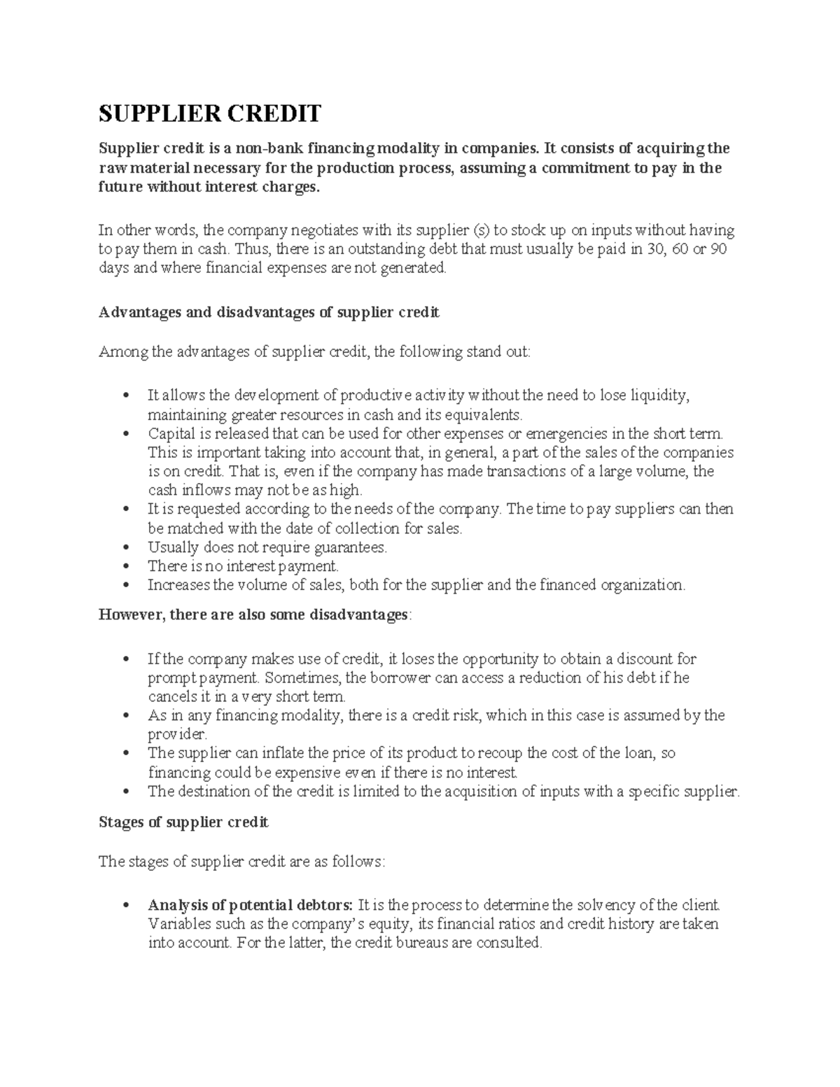 Supplier Credit: Understanding Financing Modalities and Their Impacts ...