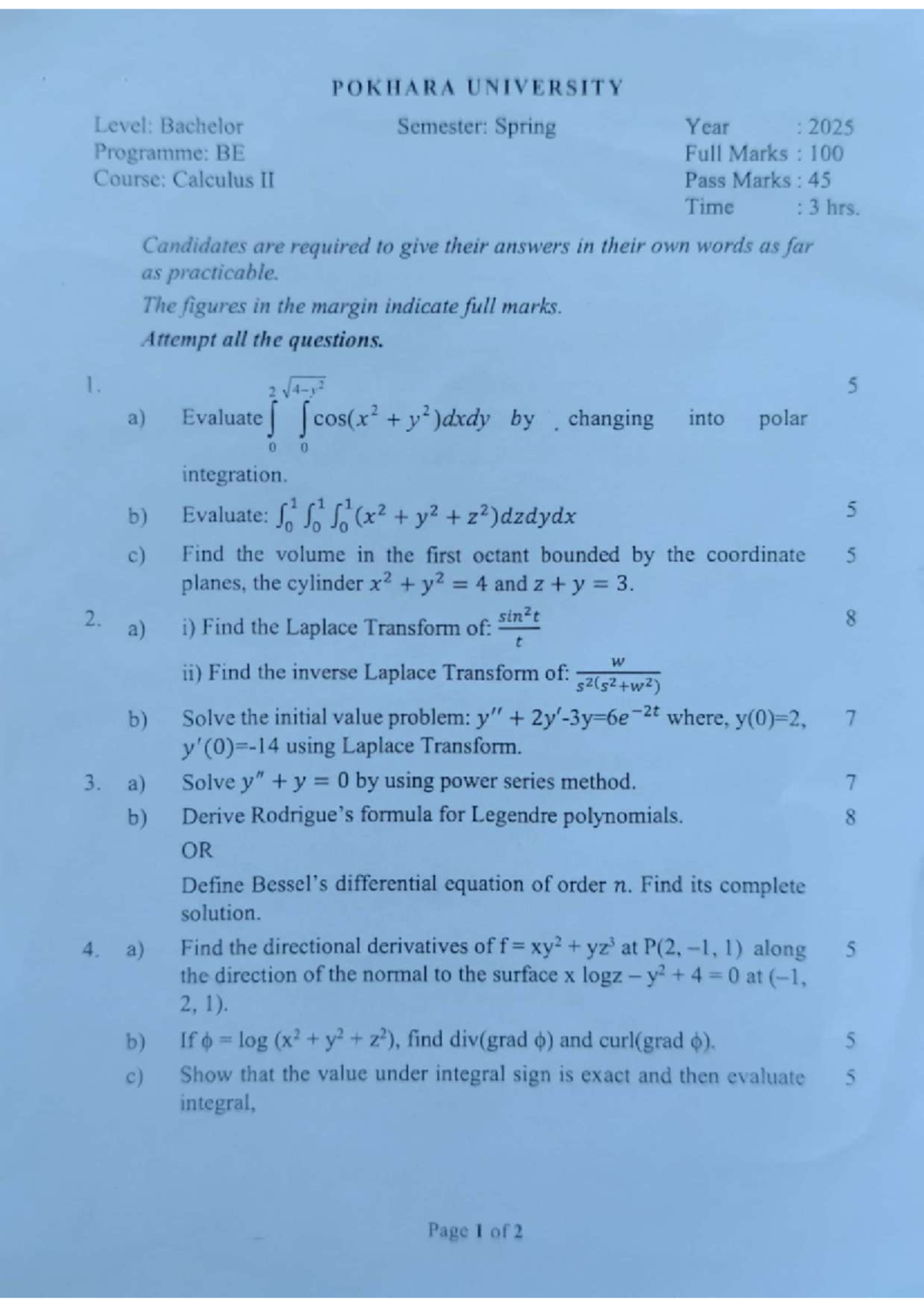 Calculus I (BE) Spring 2025 - Question Paper - Studocu