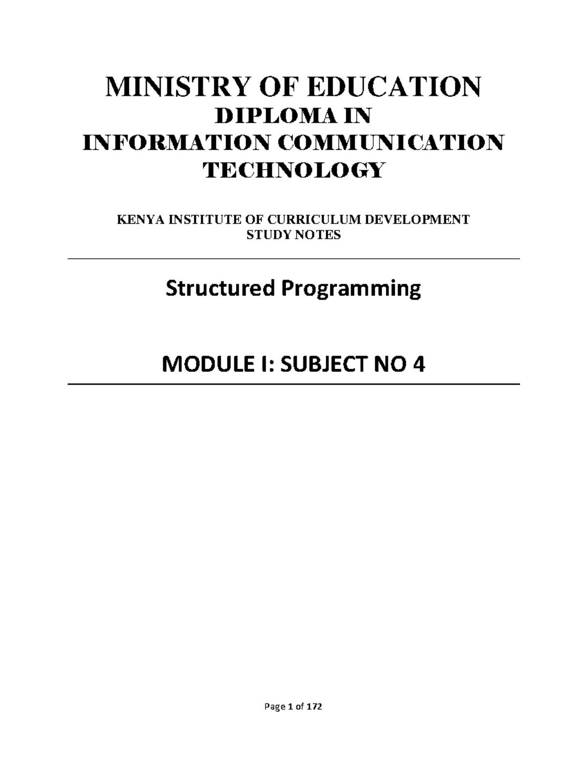 Structured Programming Study Notes - Diploma in ICT (Module I) - Studocu