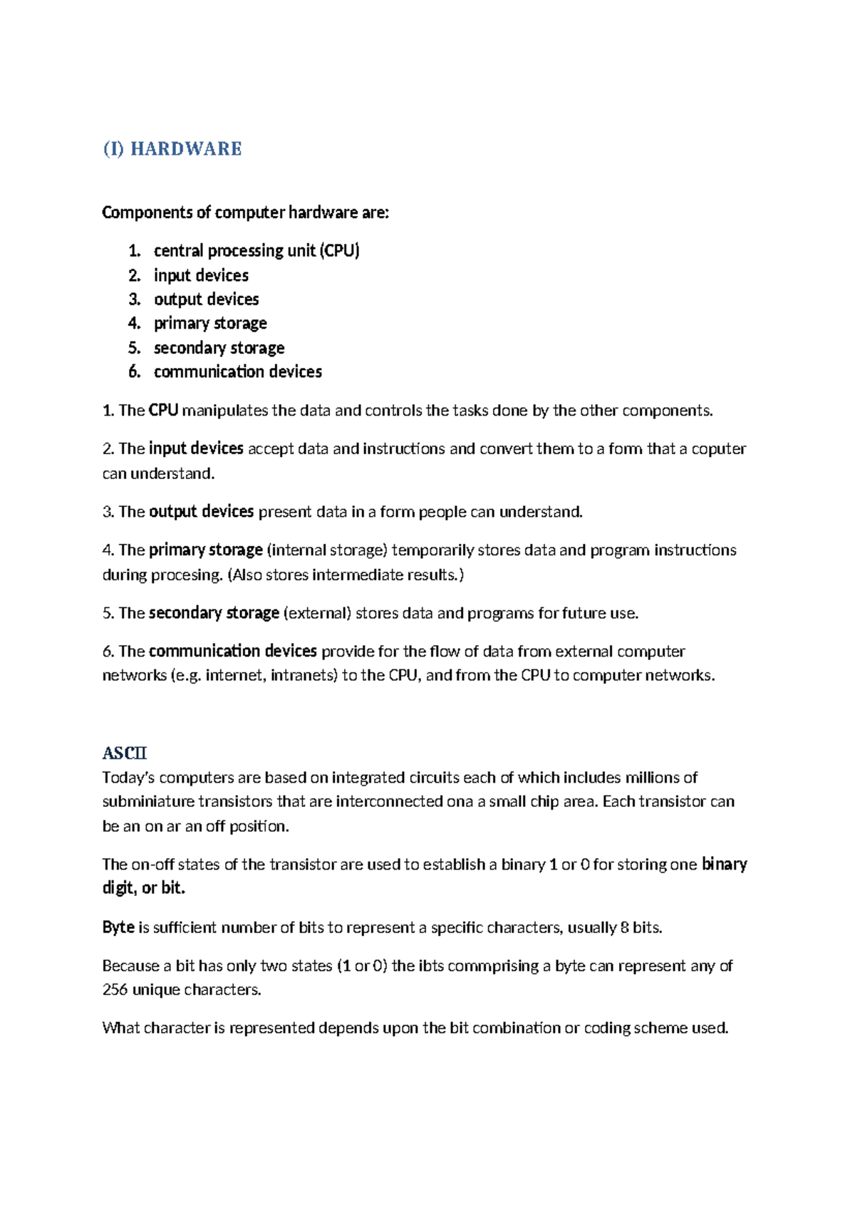Informatics Assignment: Understanding Hardware & Software Components ...