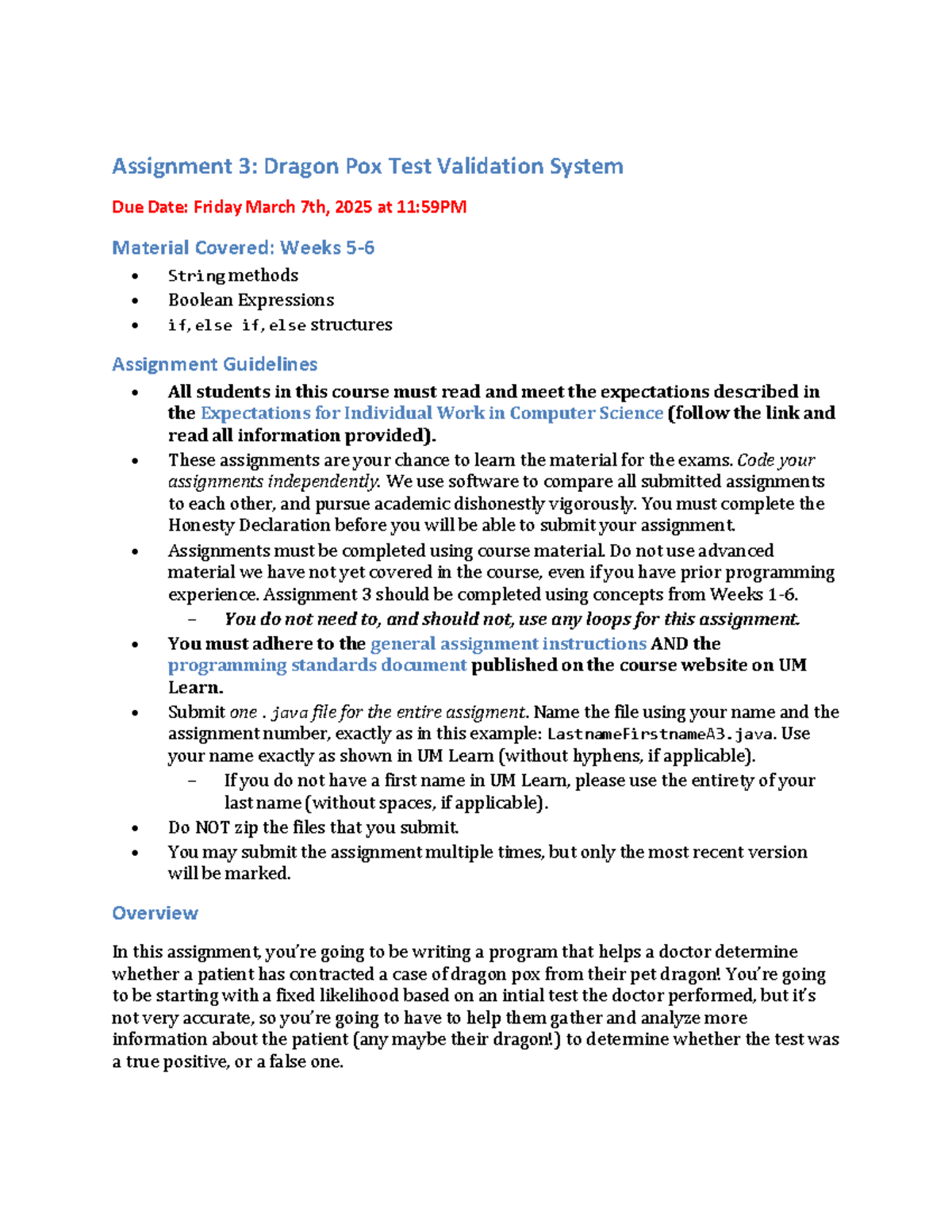 Assignment 3 COMP1010 W25 - Assignment 3: Dragon Pox Test Validation ...