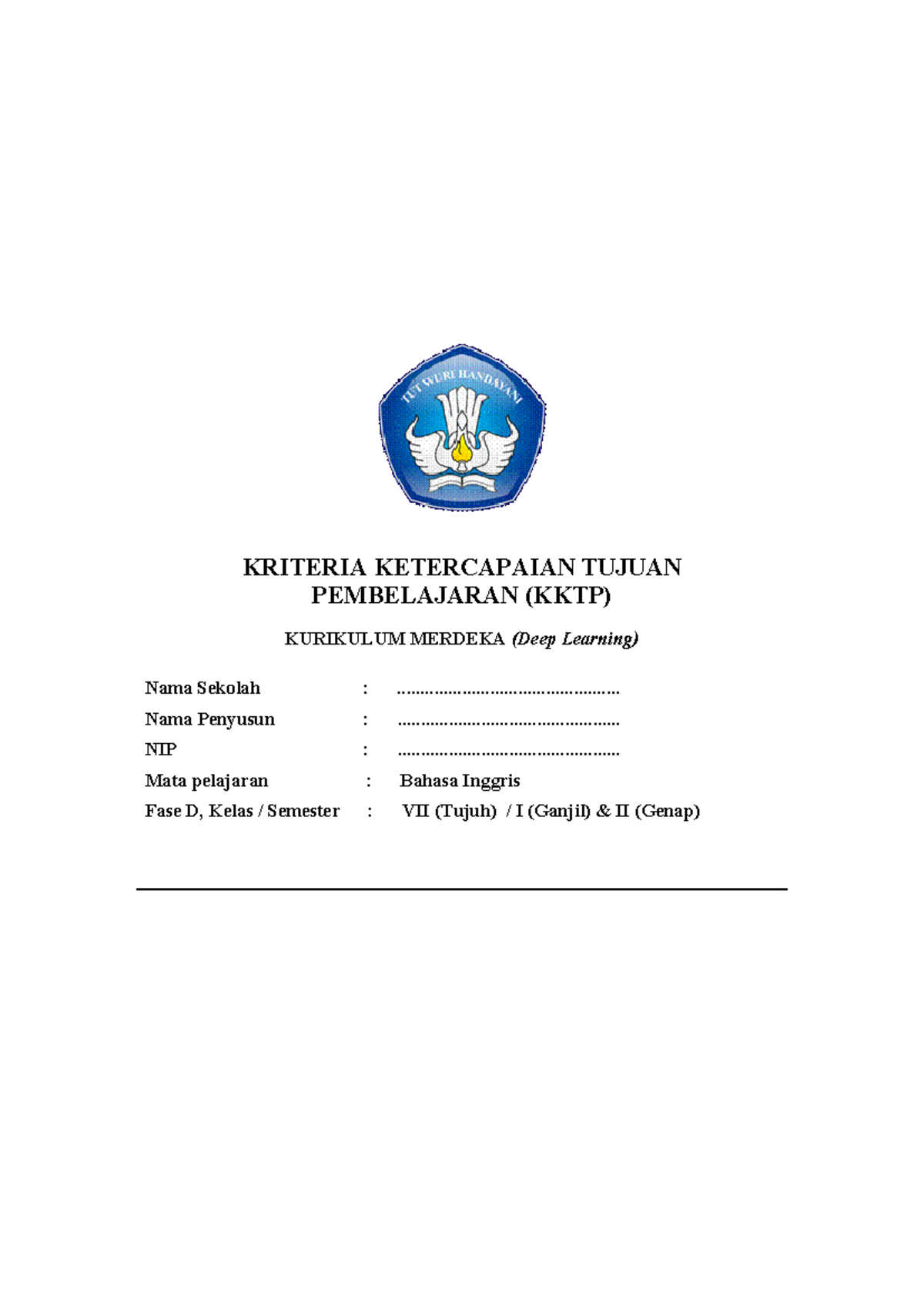 KKTP Bahasa Inggris Fase D Kelas VII (Ganjil & Genap) - Document Preview