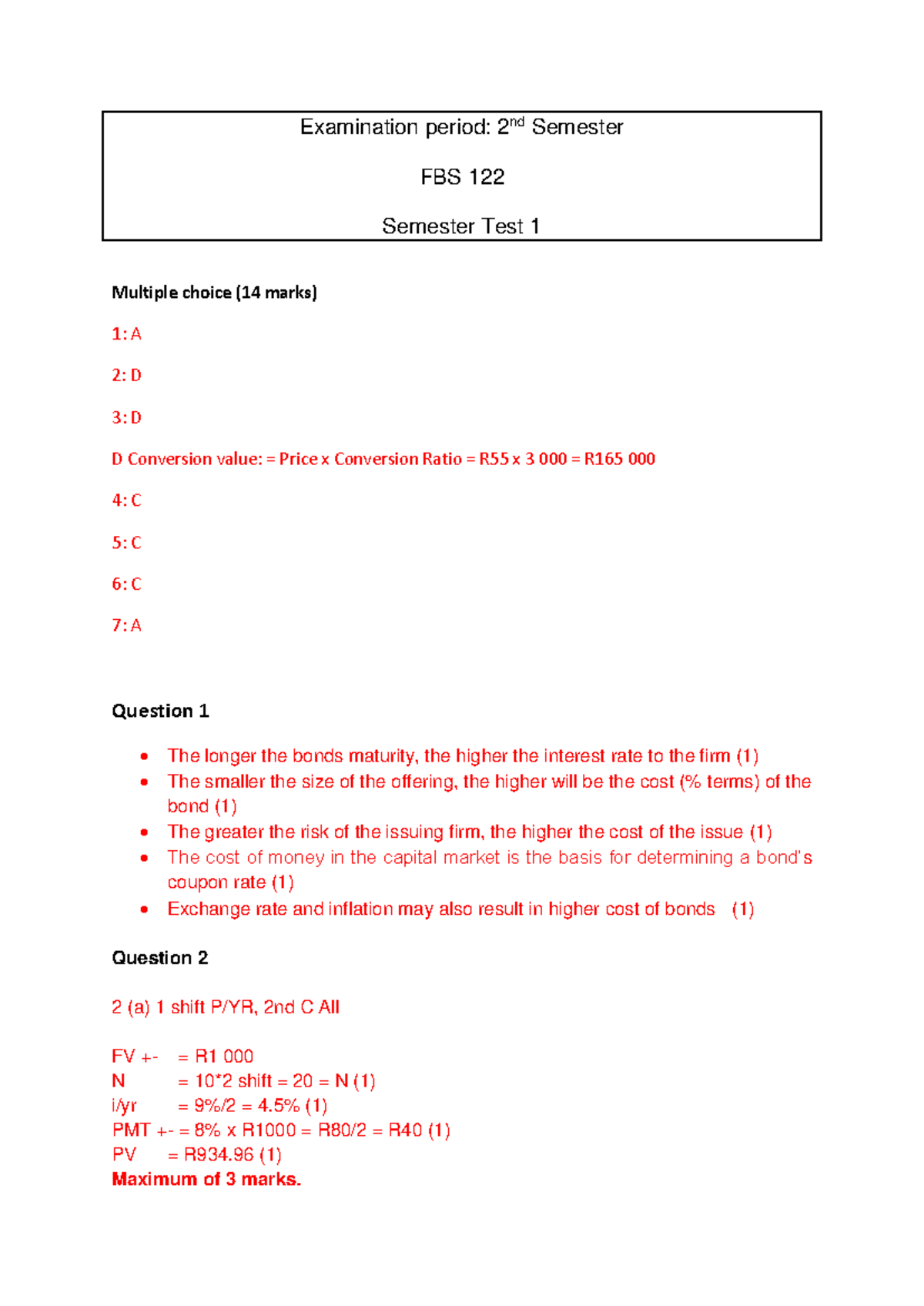 FBS 122 Semester Test 1 2024 Solutions and Answers - Studocu