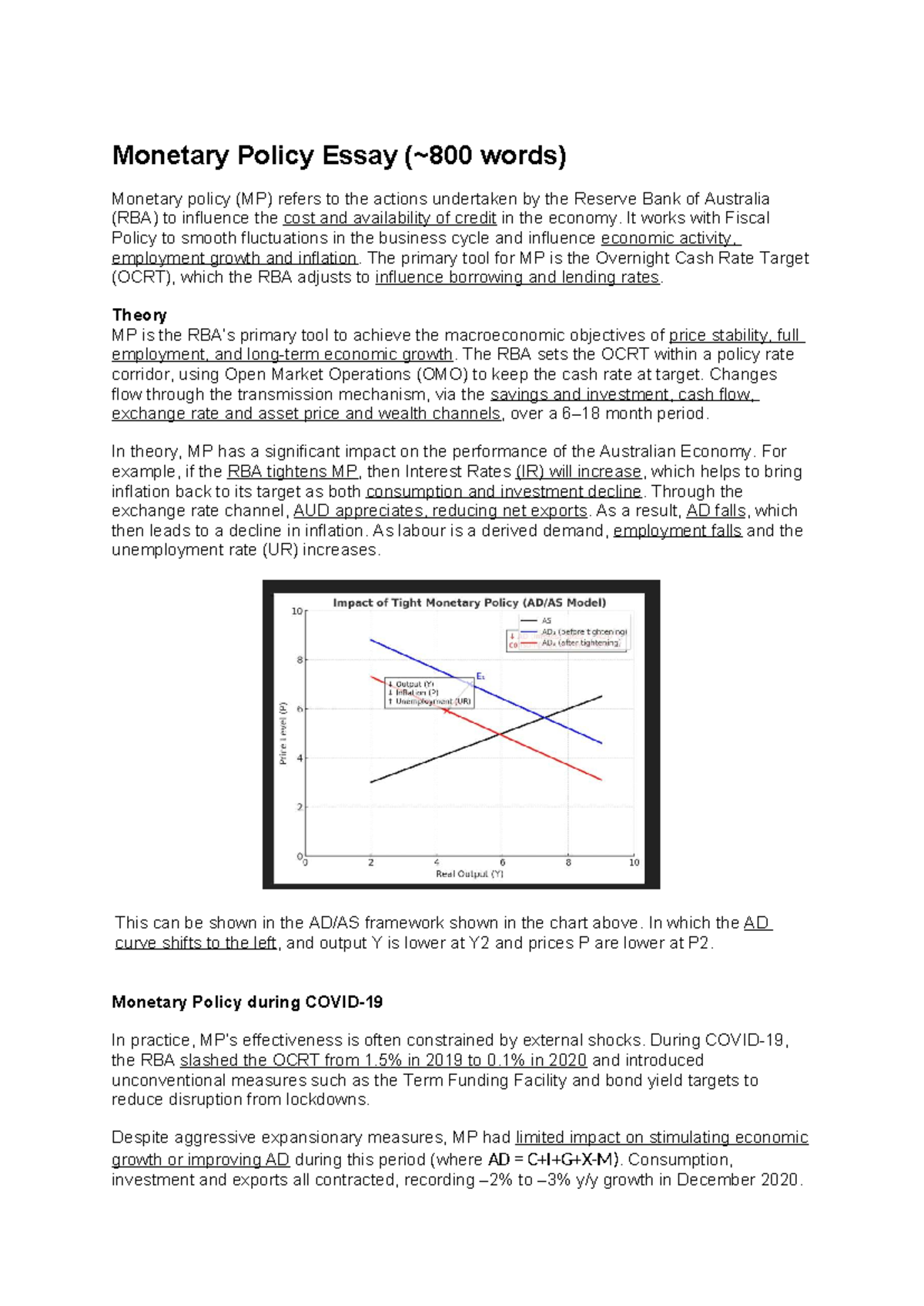 Monetary Policy Essay (ECO101): Impact on Australian Economy - Studocu