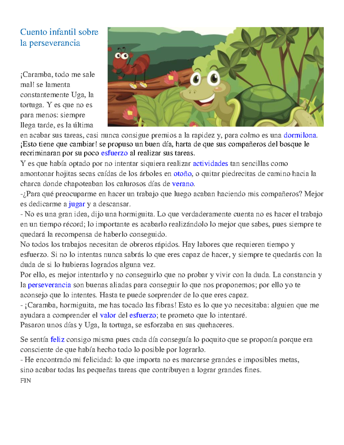 Cuentos Infantiles - Resumen sobre la perseverancia - Cuento infantil ...