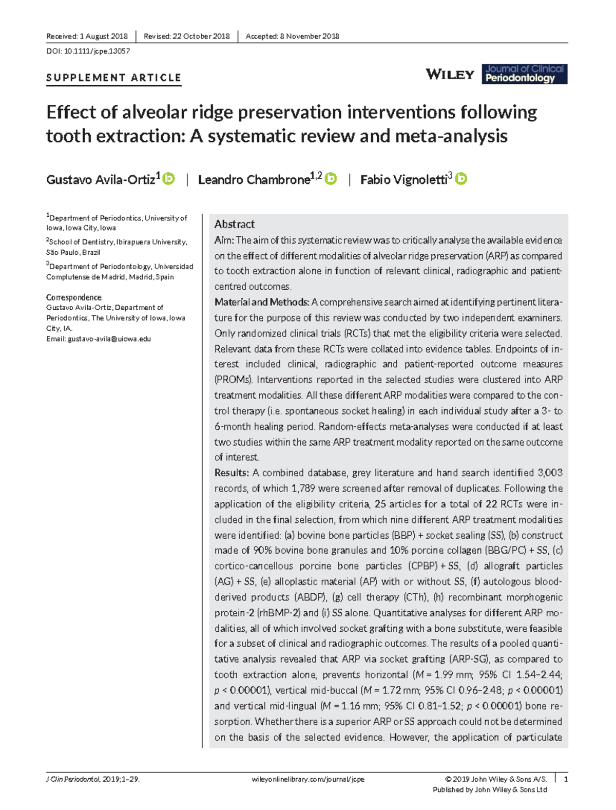 Effect of Alveolar Ridge Preservation Interventions Post-Extraction: A ...
