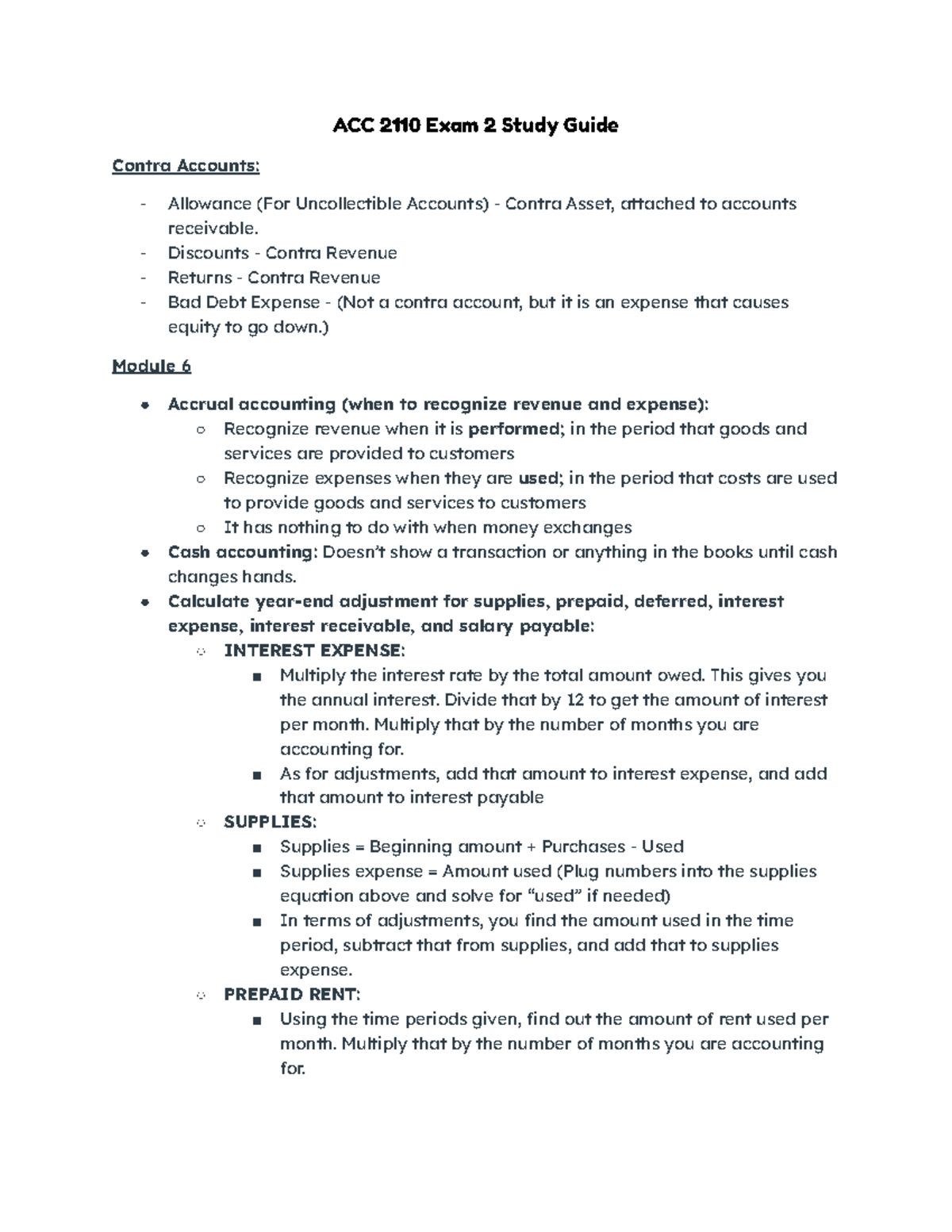 ACC 2110 Exam 2 Comprehensive Study Guide for Success - Studocu