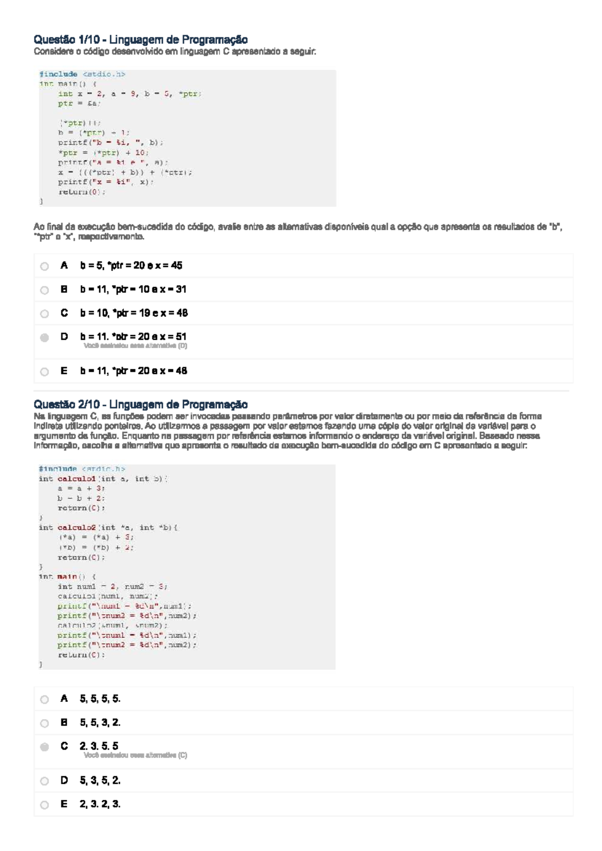 Análise e Resumo da Linguagem de Programação C - Apol 2 - Studocu
