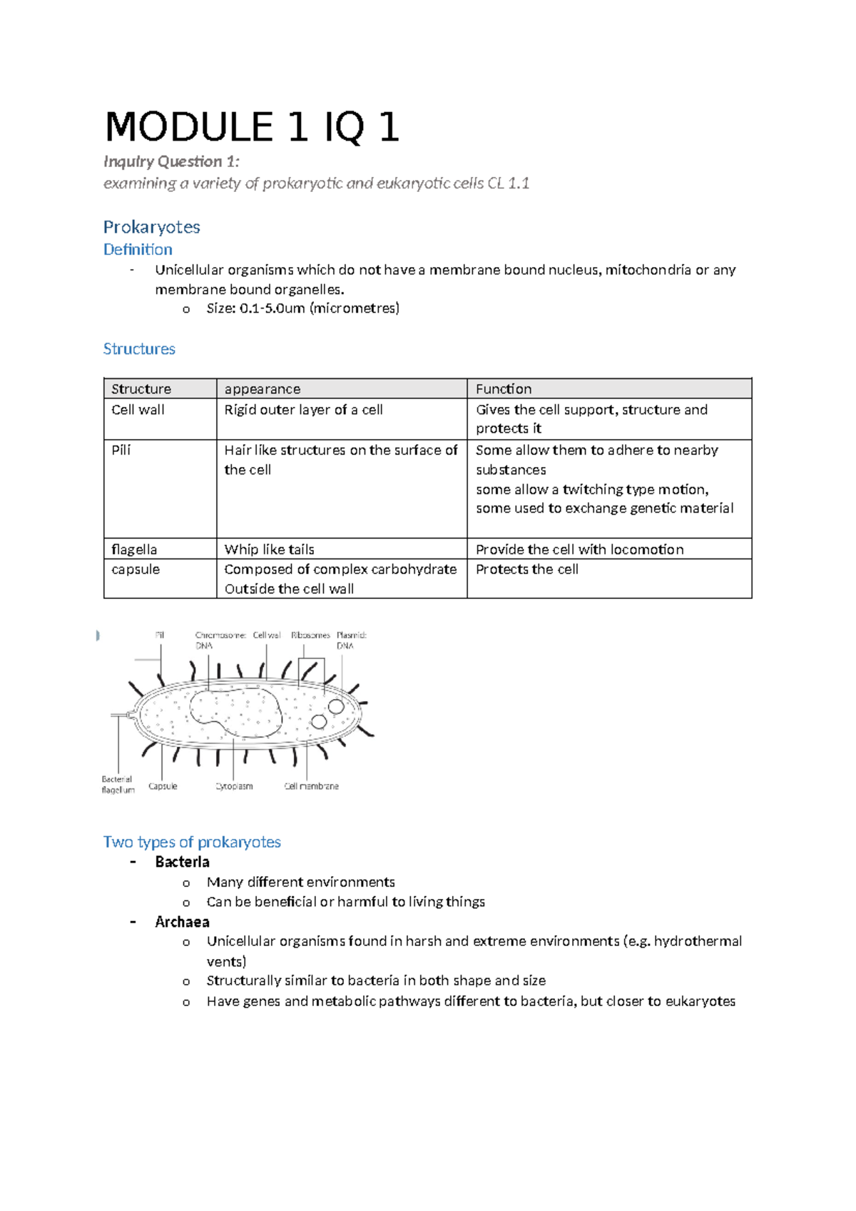 Biology 101 - Module 1 Summary: Prokaryotic & Eukaryotic Cells Notes ...