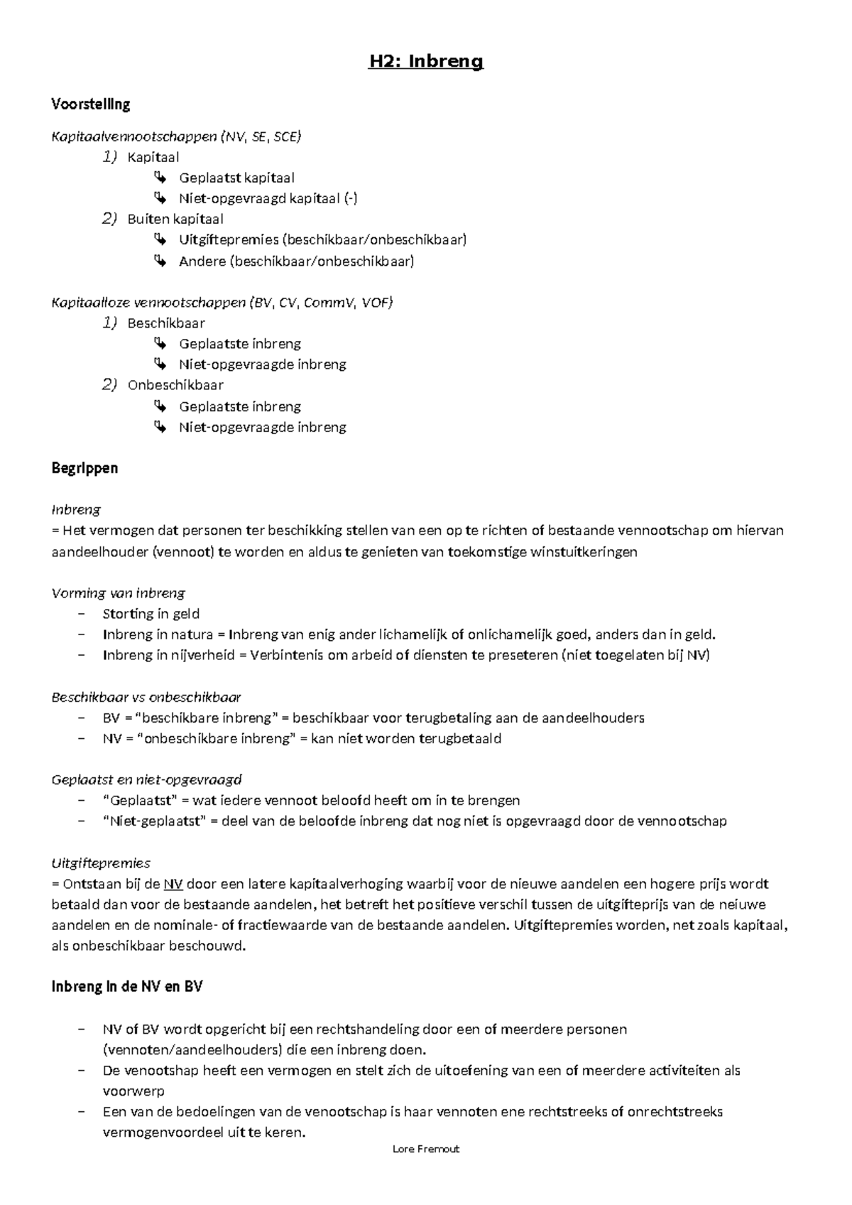 Samenvatting - Vennootschapsboekhouden: Inbreng en Herwaarderingen ...
