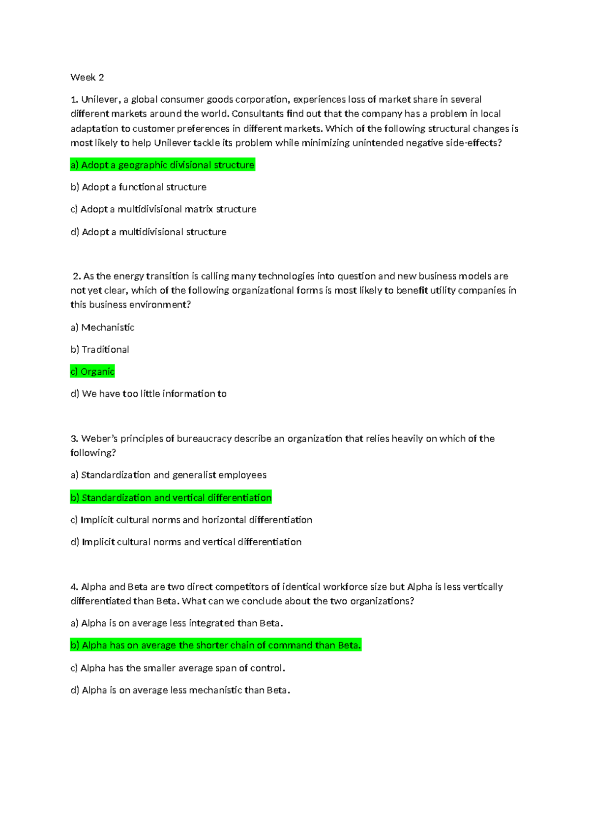 OT&D Mock Exam - Practice Questions for Week 2 - Studeersnel