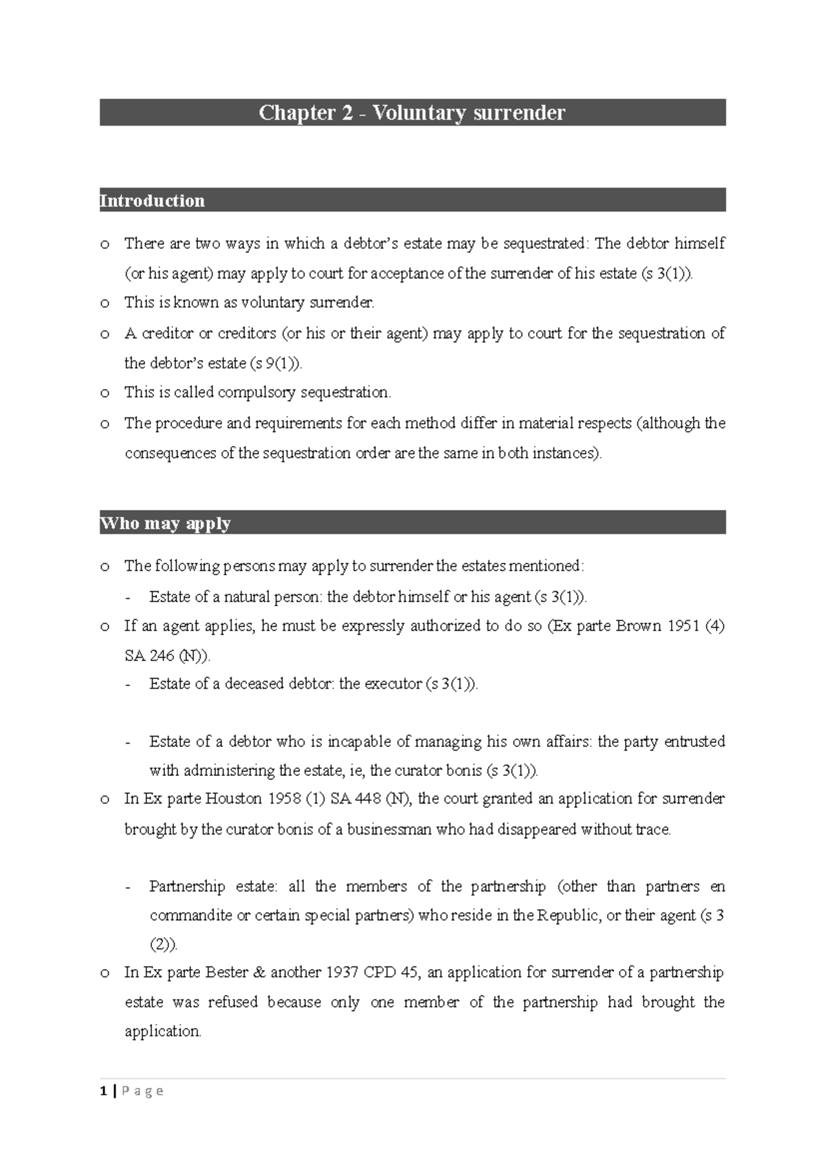 Chapter 2 - Understanding Voluntary Surrender in Insolvency - Studocu