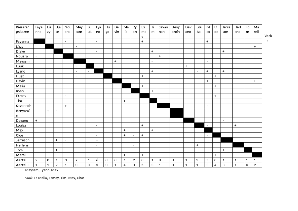 Sociomatrix Analysis of Group Interactions in Kiezers/Gekozen - Studeersnel