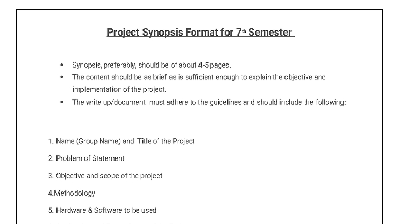 Project Synopsis Format for 7th Sem CSE Projects - Studocu