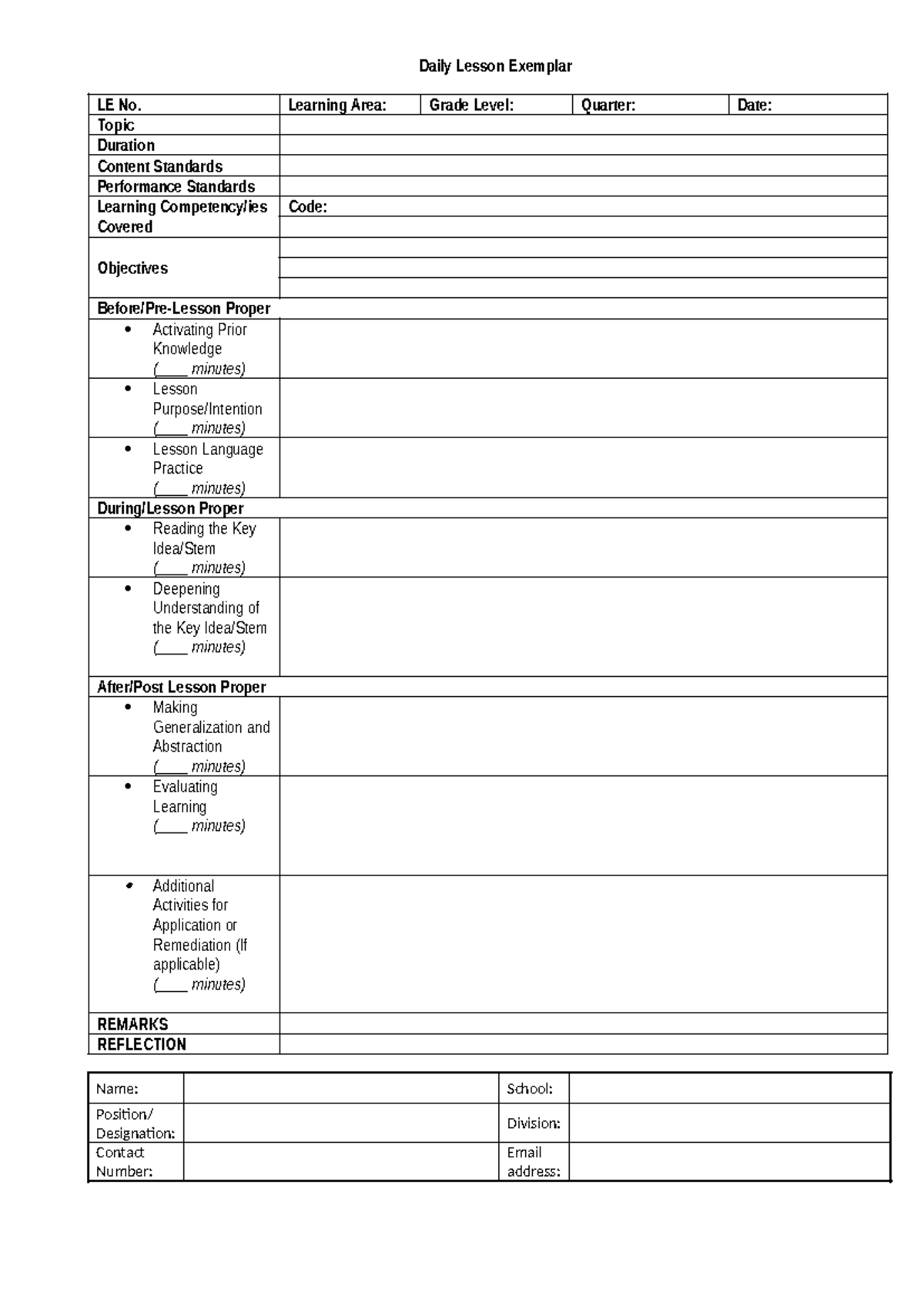 LE-Words - This contains the template for lesson exemplar which can be ...